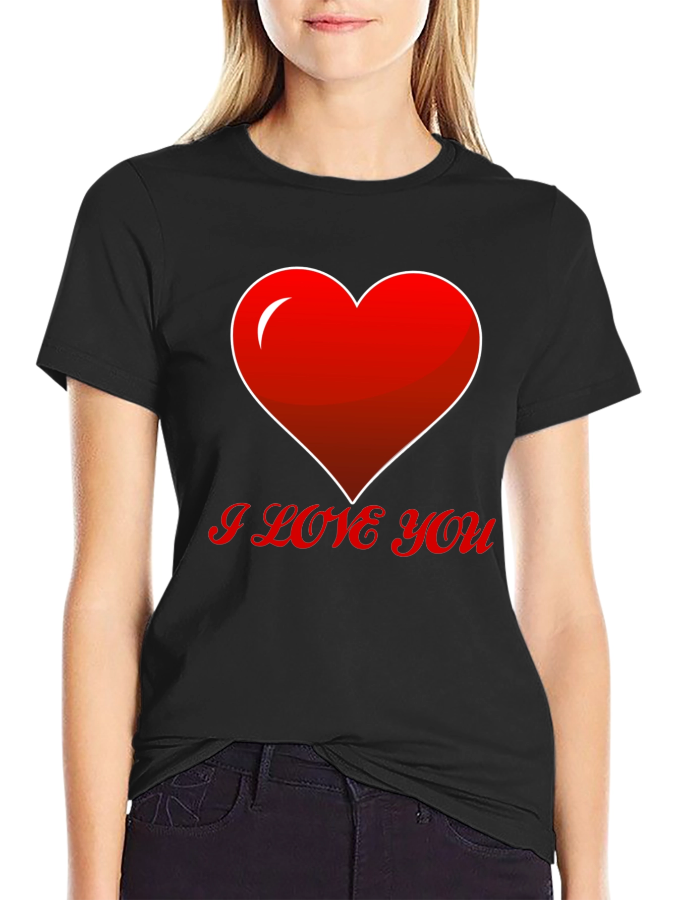 Black I Love You Heart T-Shirt view 2