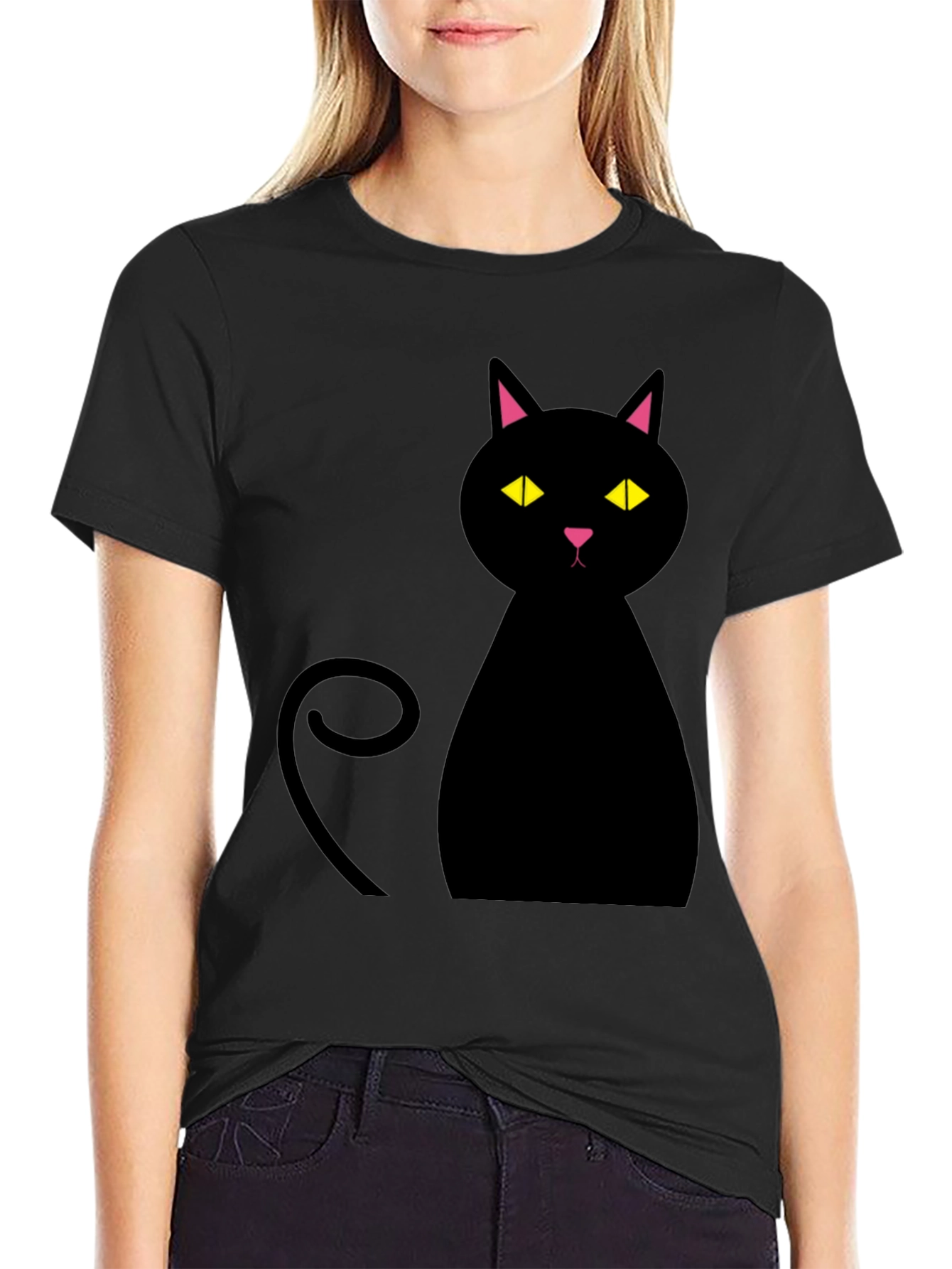 Black Black Cat Graphic T-Shirt - Mens Casual Tee view 2