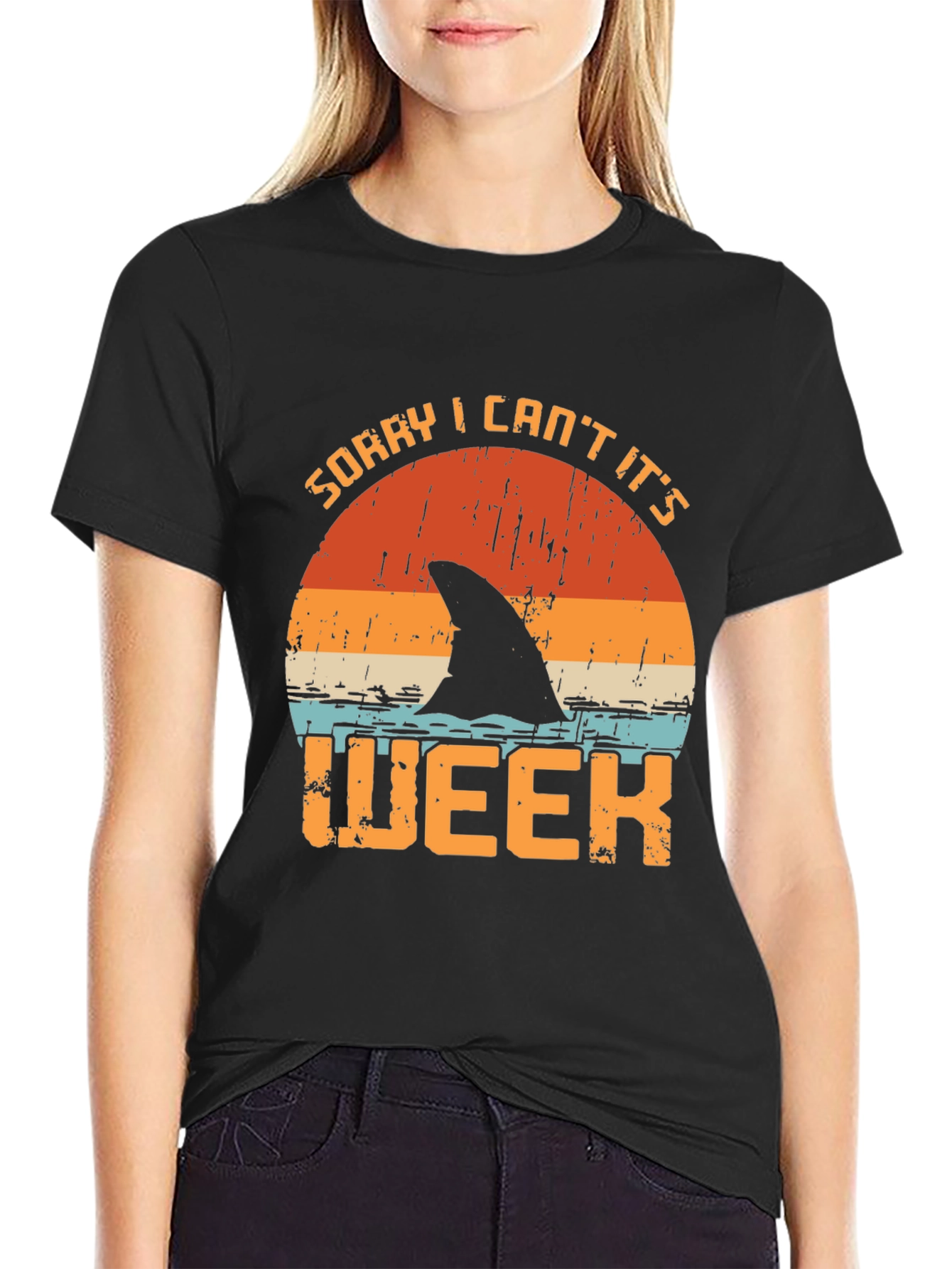 Black Sorry I Can't It's Shark Week T-Shirt view 2