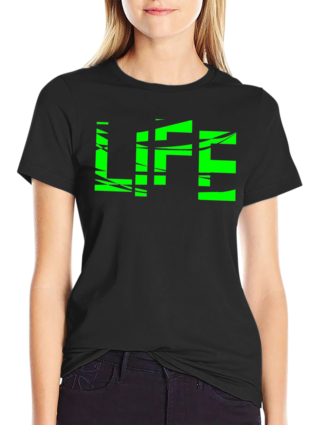 Black Green "LIFE" Graphic Black T-Shirt view 2