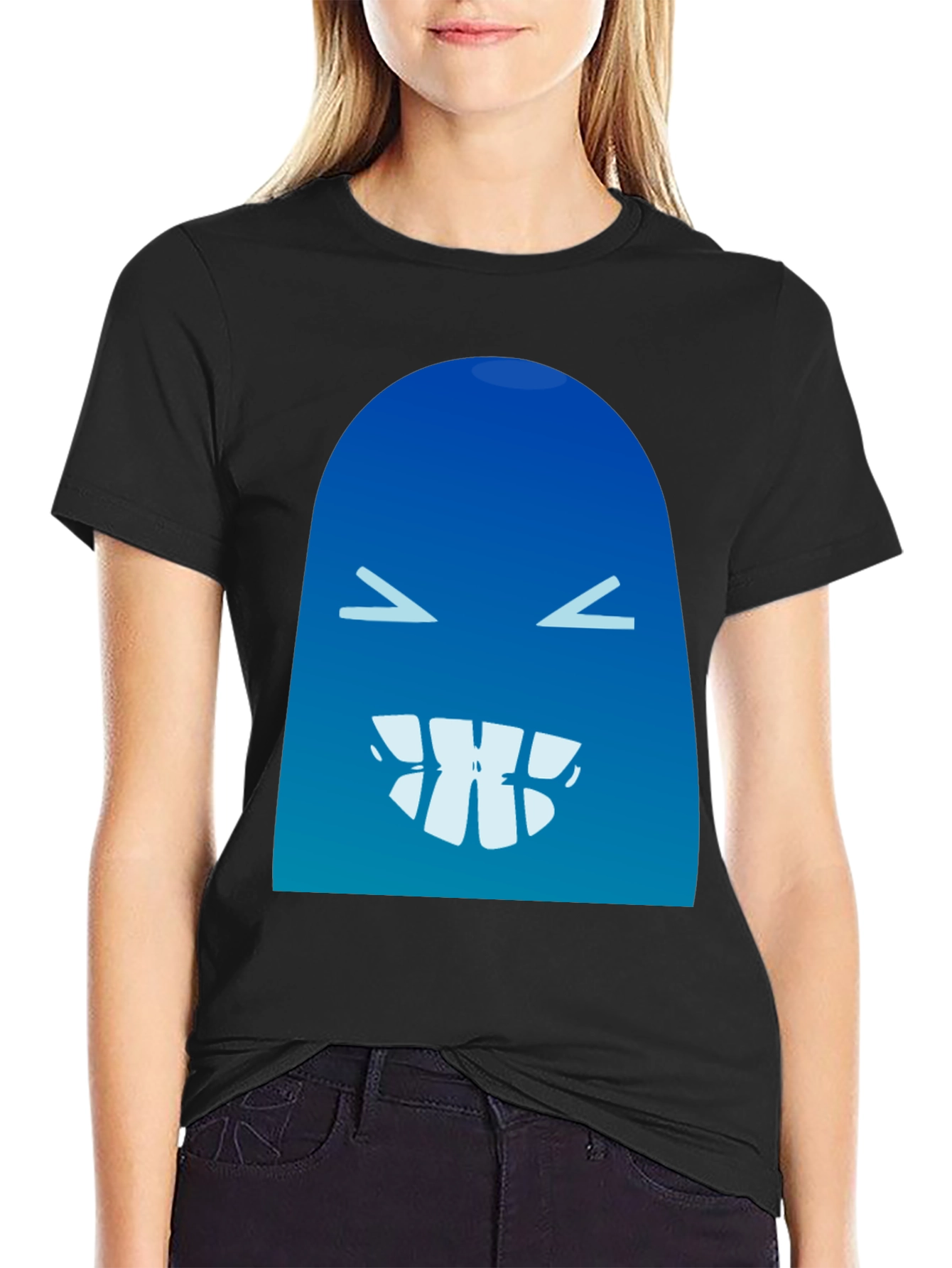 Black Funny Blue Monster Graphic T-Shirt view 2