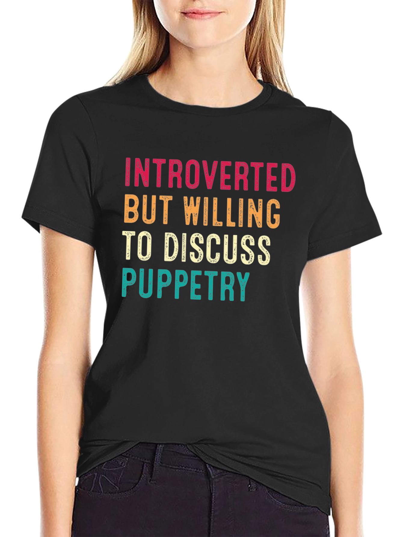 Black Introverted Puppetry T-Shirt - Funny Graphic Tee view 2