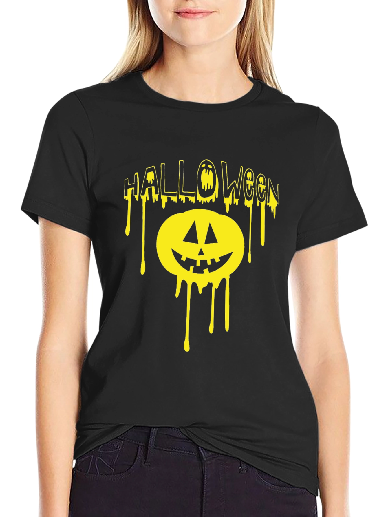 Black Halloween Dripping Pumpkin T-Shirt view 2