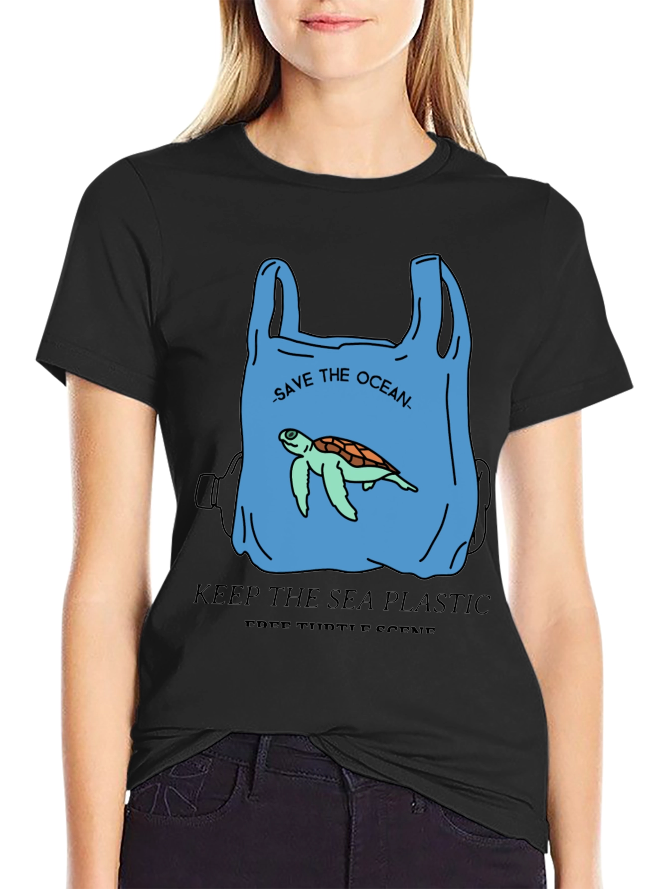 Black Save the Ocean Graphic Tee - Protect Sea Turtles view 2