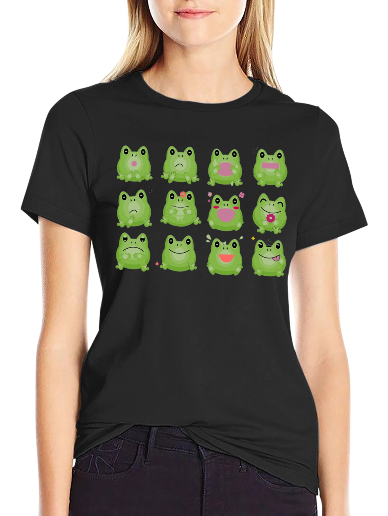 Black Frog Expression Black T-Shirt - Unisex view 2