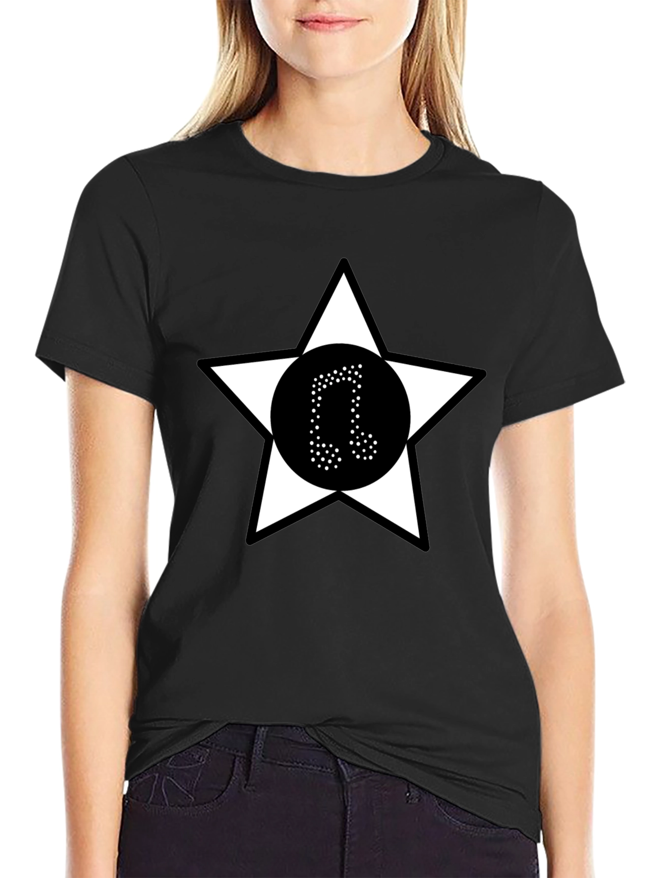 Black Star Music Note Black T-Shirt view 2