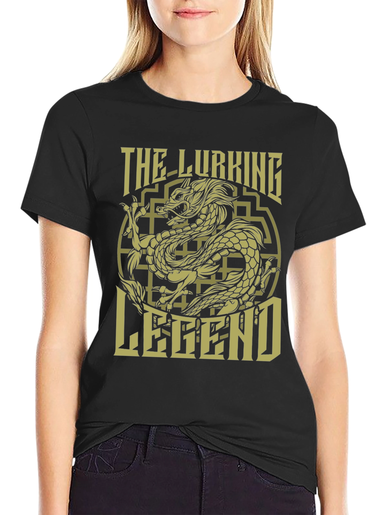 Black The Lurking Legend Dragon Graphic T-Shirt view 2