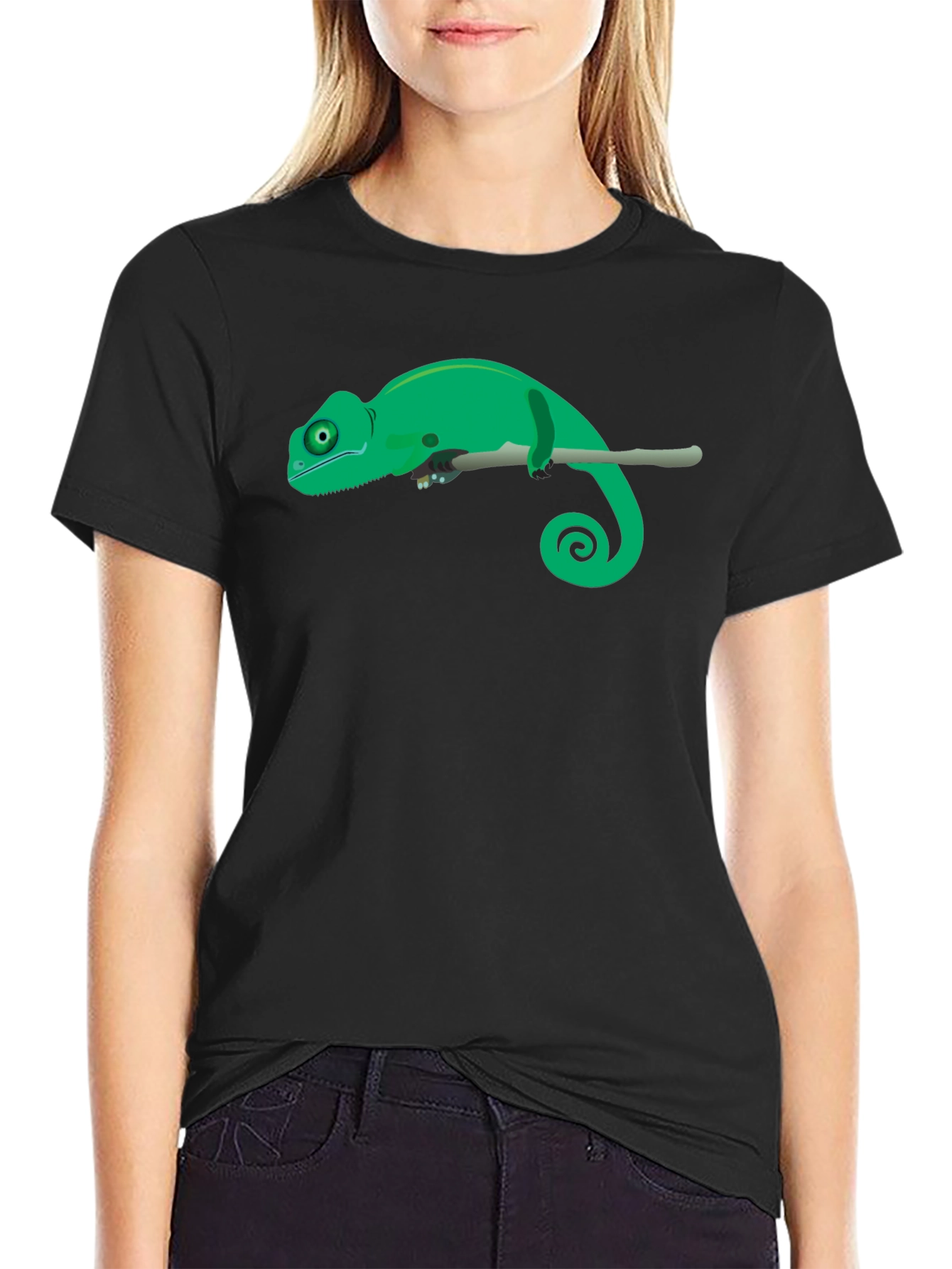 Black Chameleon Graphic Tee - Black Cotton T-Shirt view 2