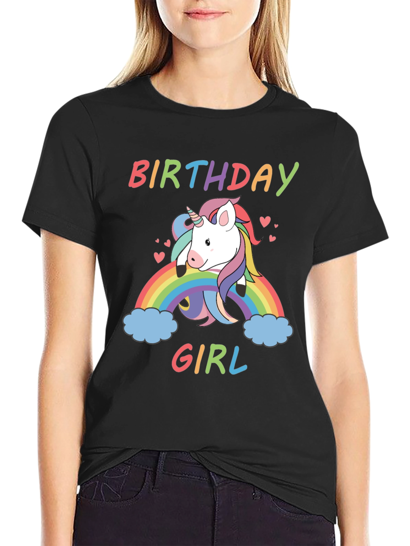 Black Birthday Girl Unicorn Rainbow T-Shirt view 2