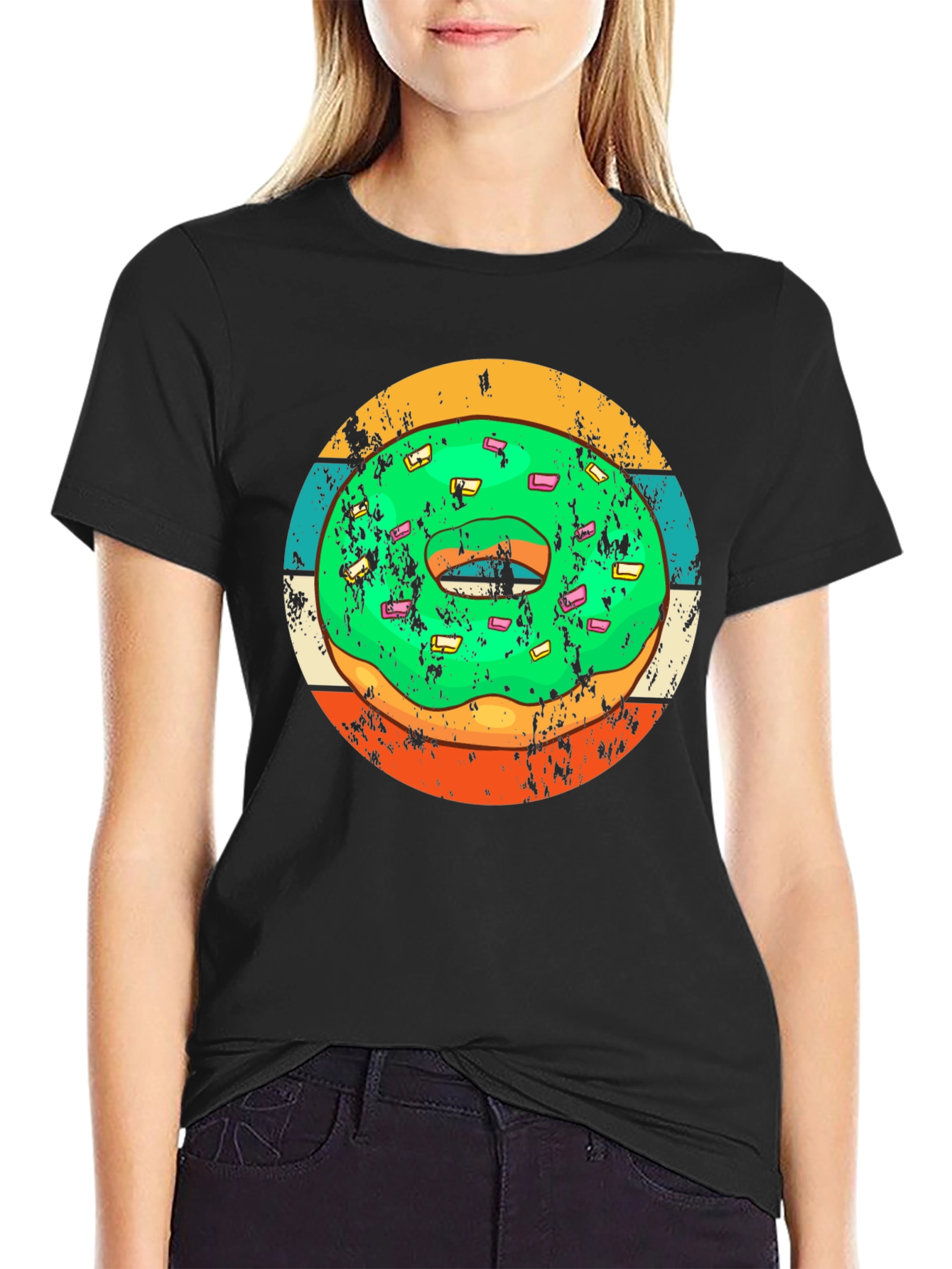 Black Retro Donut Graphic Tee - Fun & Stylish Casual Wear view 2
