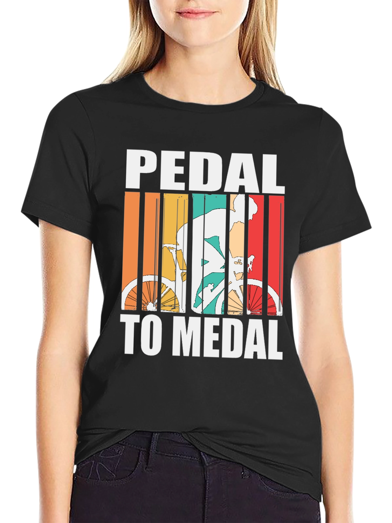 Black Pedal to Medal Cycling T-Shirt - Retro Design view 2