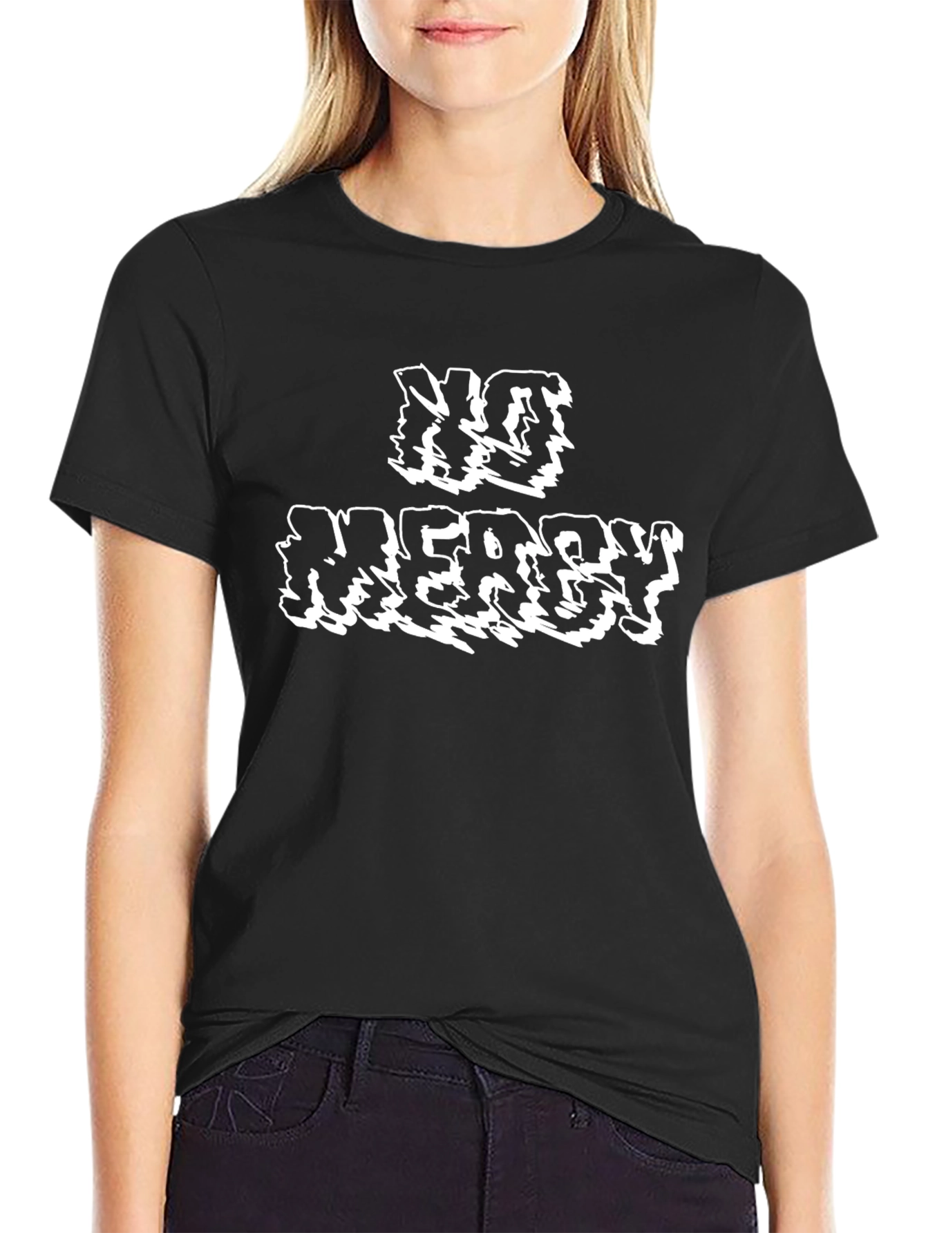 Black No Mercy Graphic Tee - Bold Black T-Shirt view 2