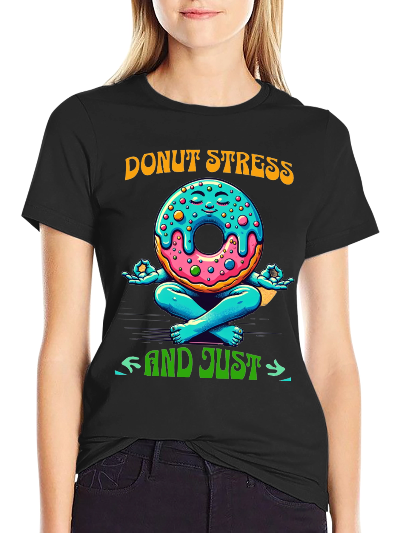 Black Donut Stress Meditating Graphic Tee view 2