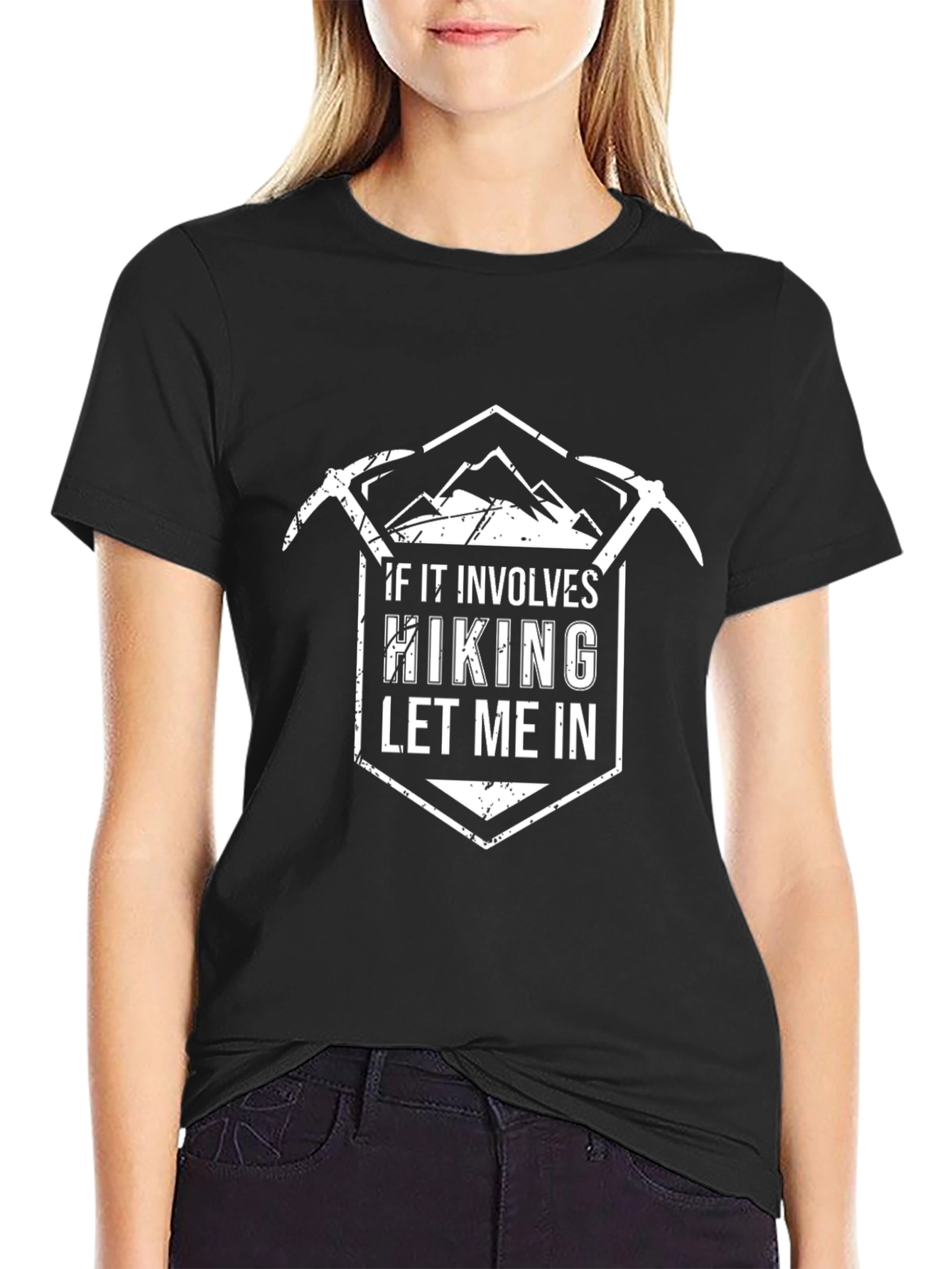 Black Hiking T-Shirt - "If It Involves Hiking Let Me In" view 2