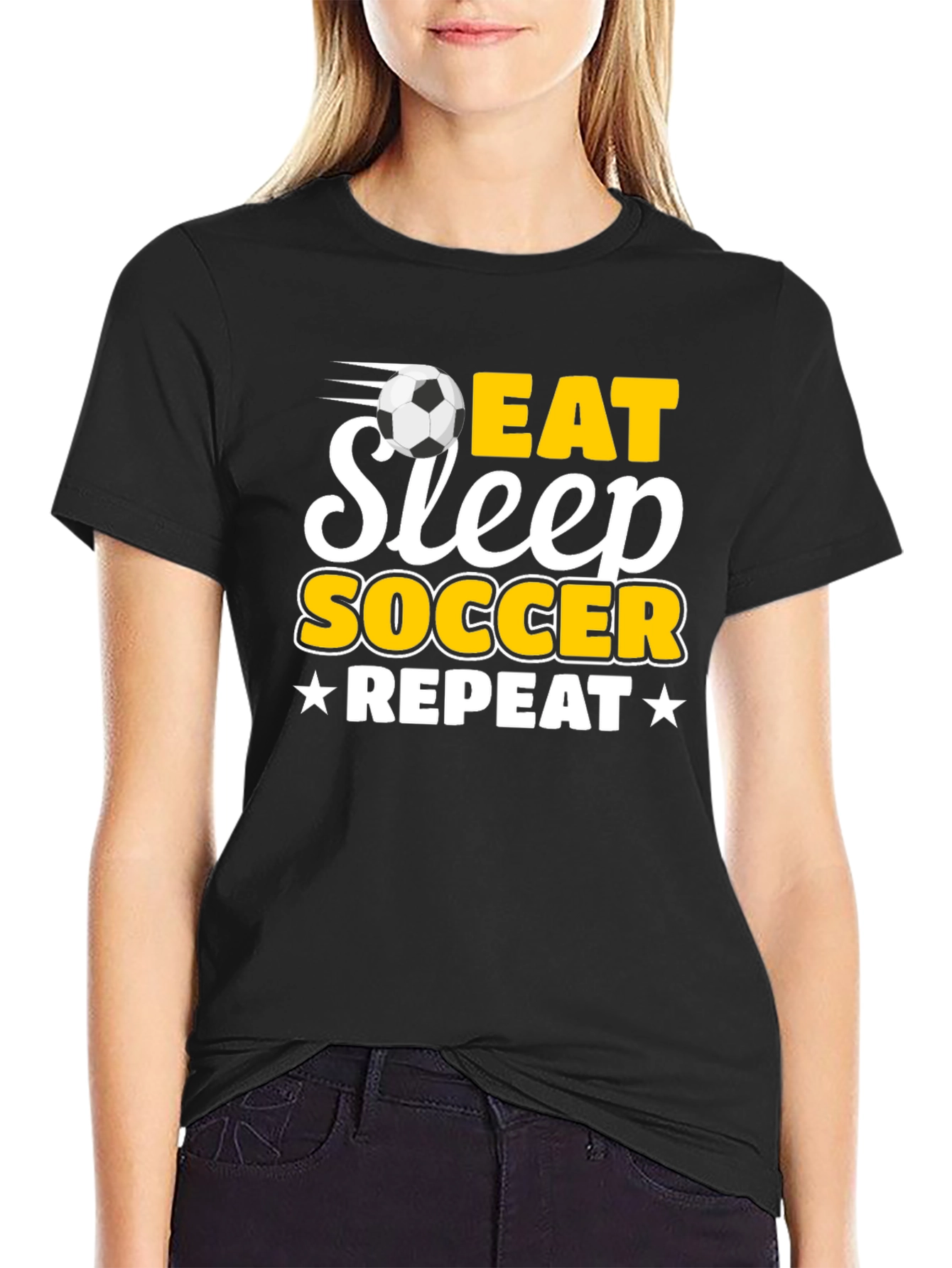 Black Eat Sleep Soccer Repeat Black T-Shirt view 2