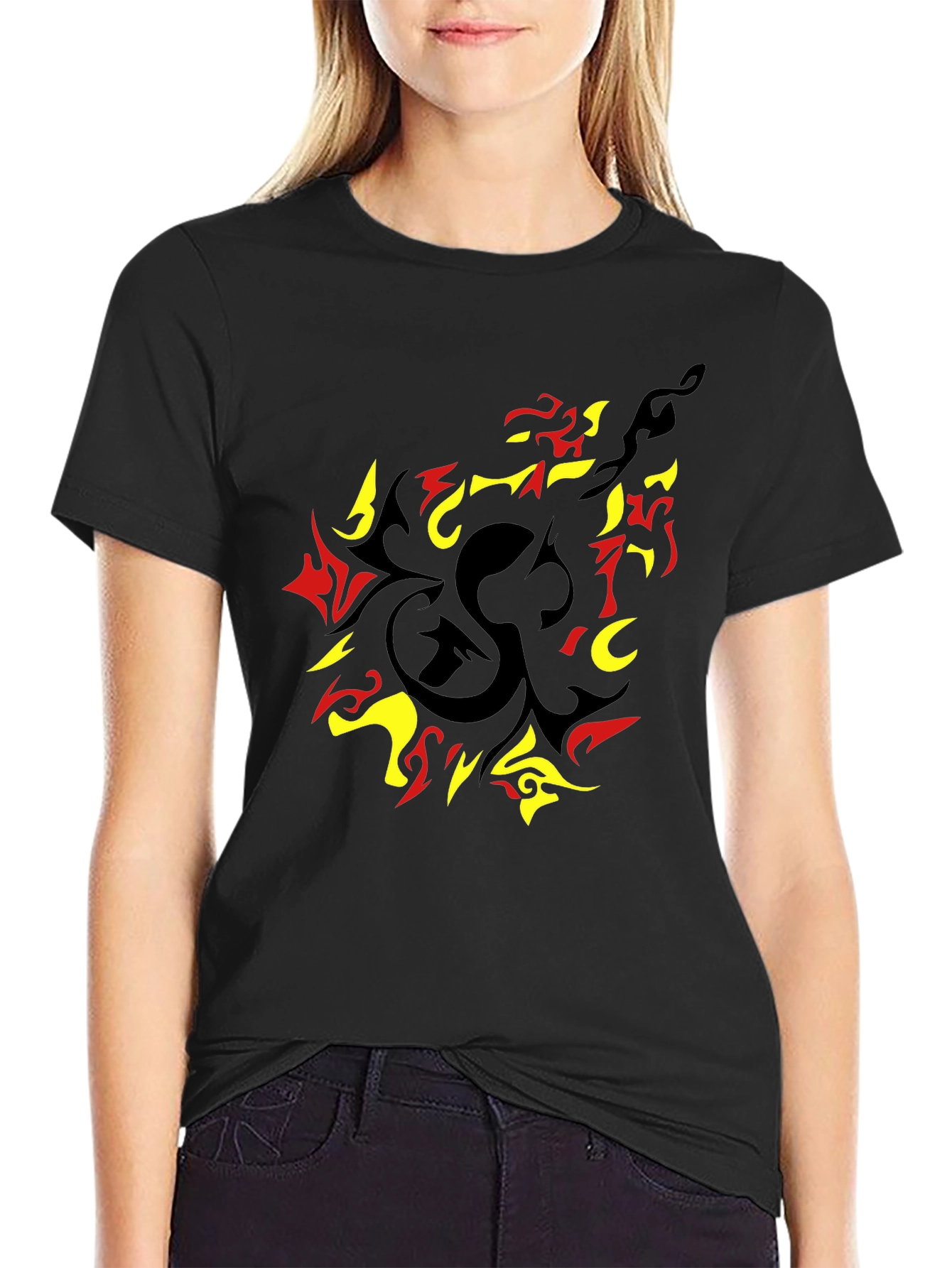 Black Stylish Graphic Tee - Abstract Flame Design view 2