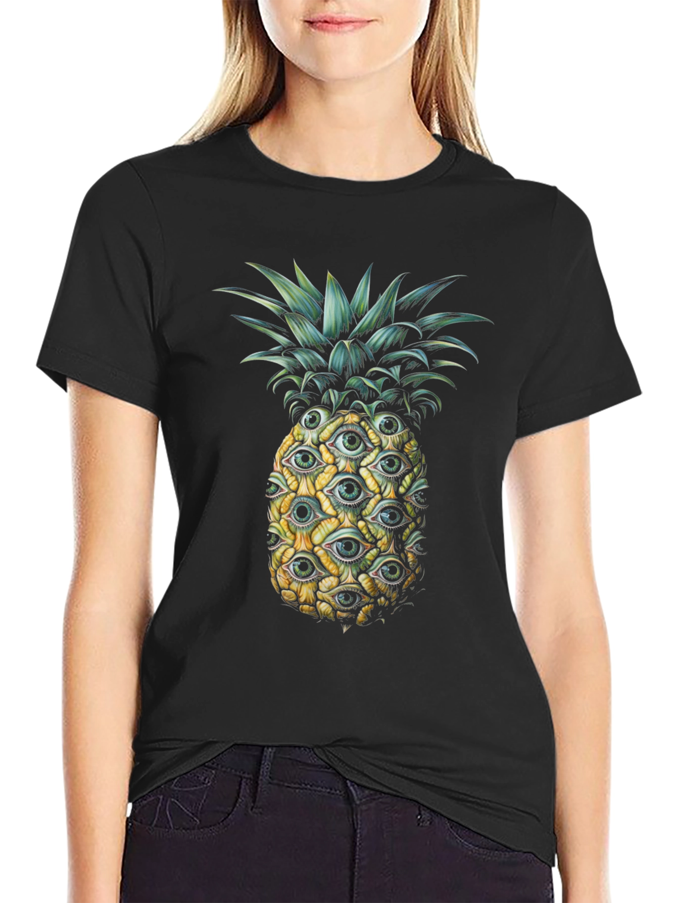 Black Eye-Catching Pineapple Graphic Tee - Unique Design view 2