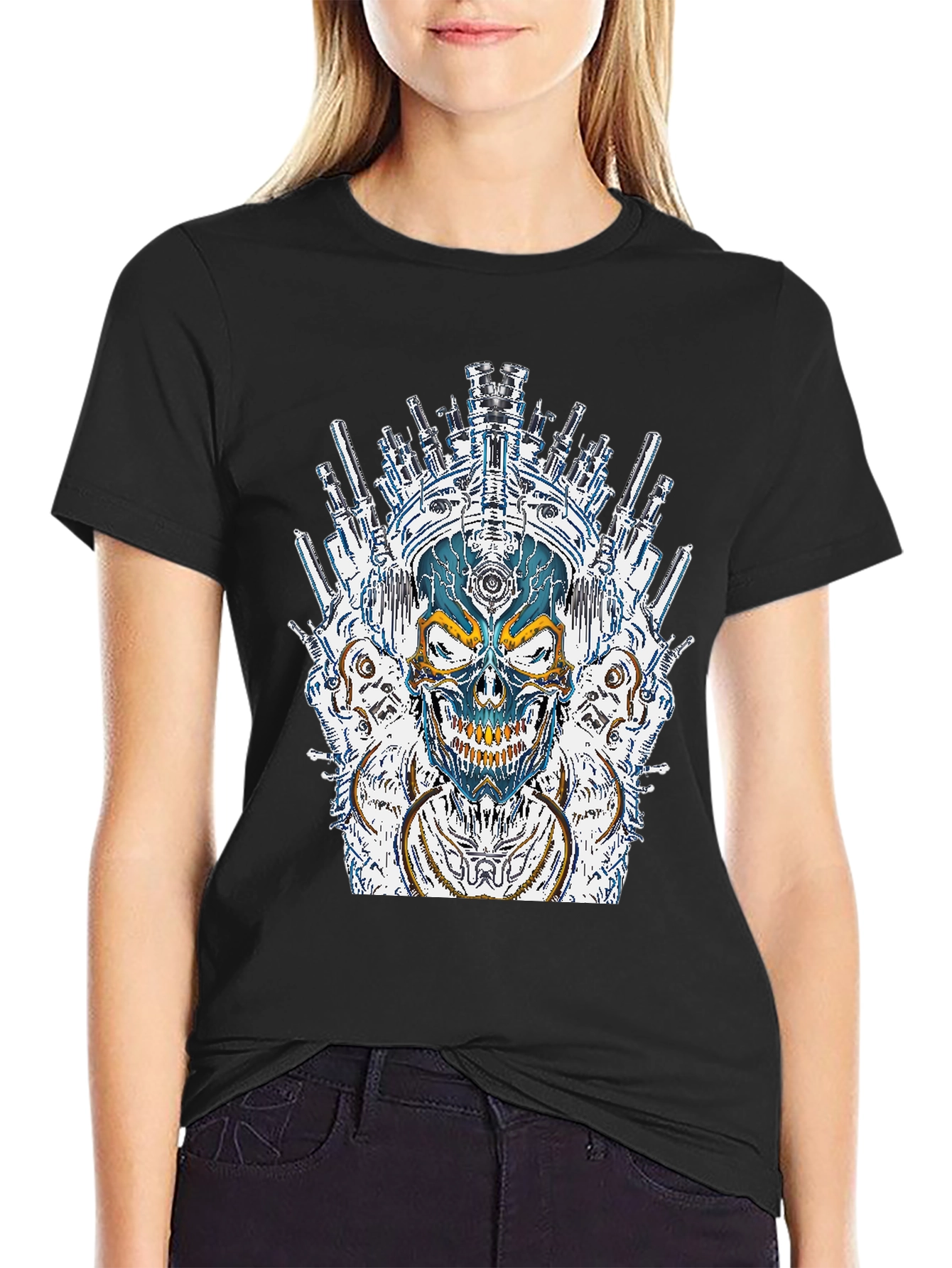 Black Steampunk Skull Graphic T-Shirt - Dark Style view 2