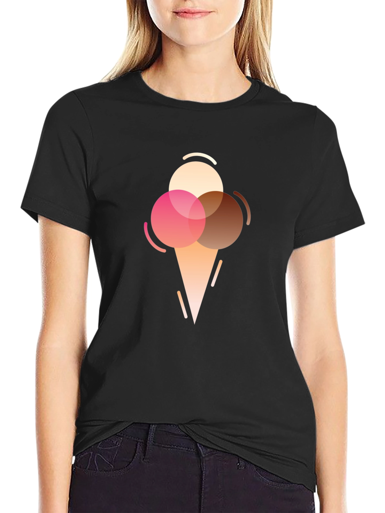 Black Ice Cream Graphic Tee - Modern Dessert Lover T-Shirt view 2