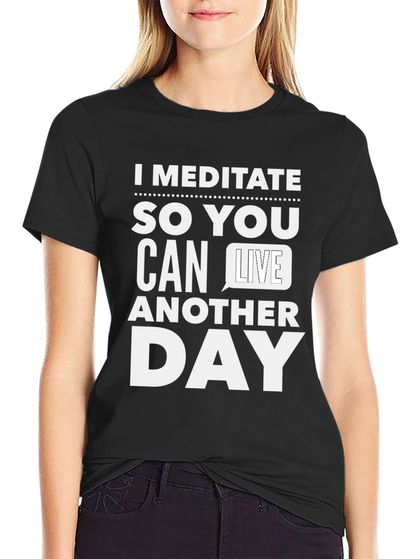 Black Meditate Graphic Tee - Funny Sarcastic T-Shirt view 2