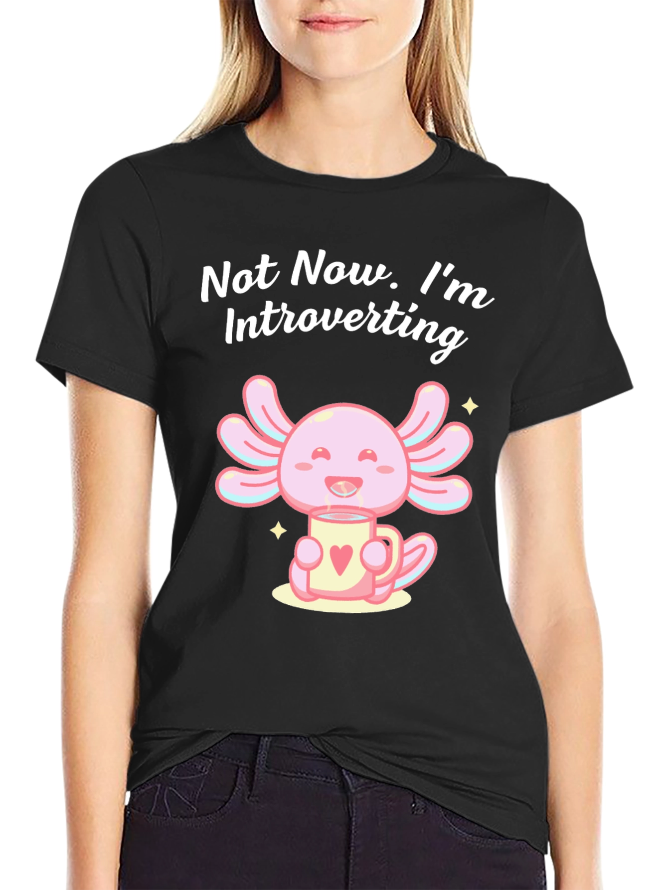 Black Introverting Axolotl Graphic T-Shirt view 2