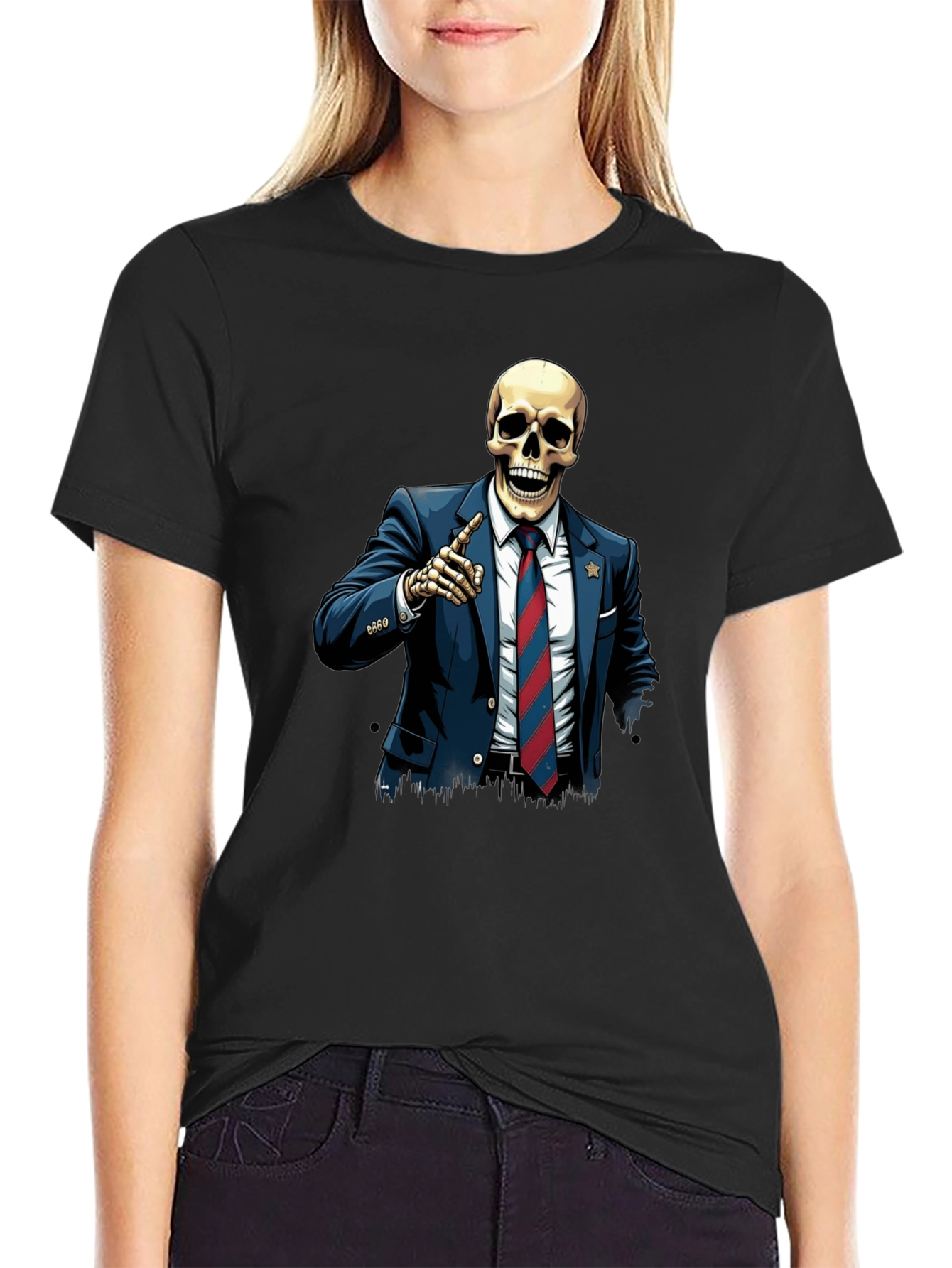 Black Skeleton Politician Graphic Tee view 2