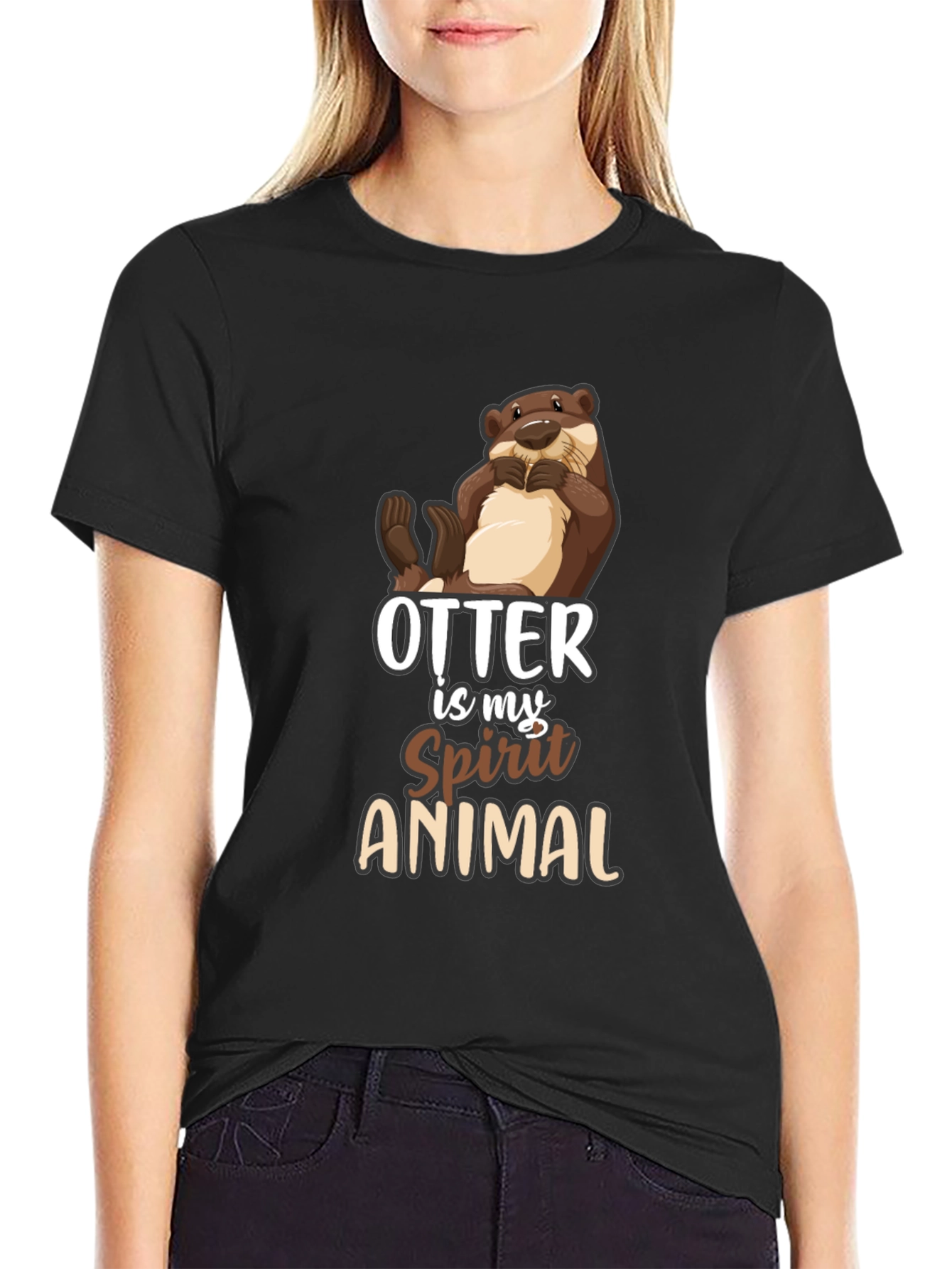 Black Otter Spirit Animal Black T-Shirt view 2