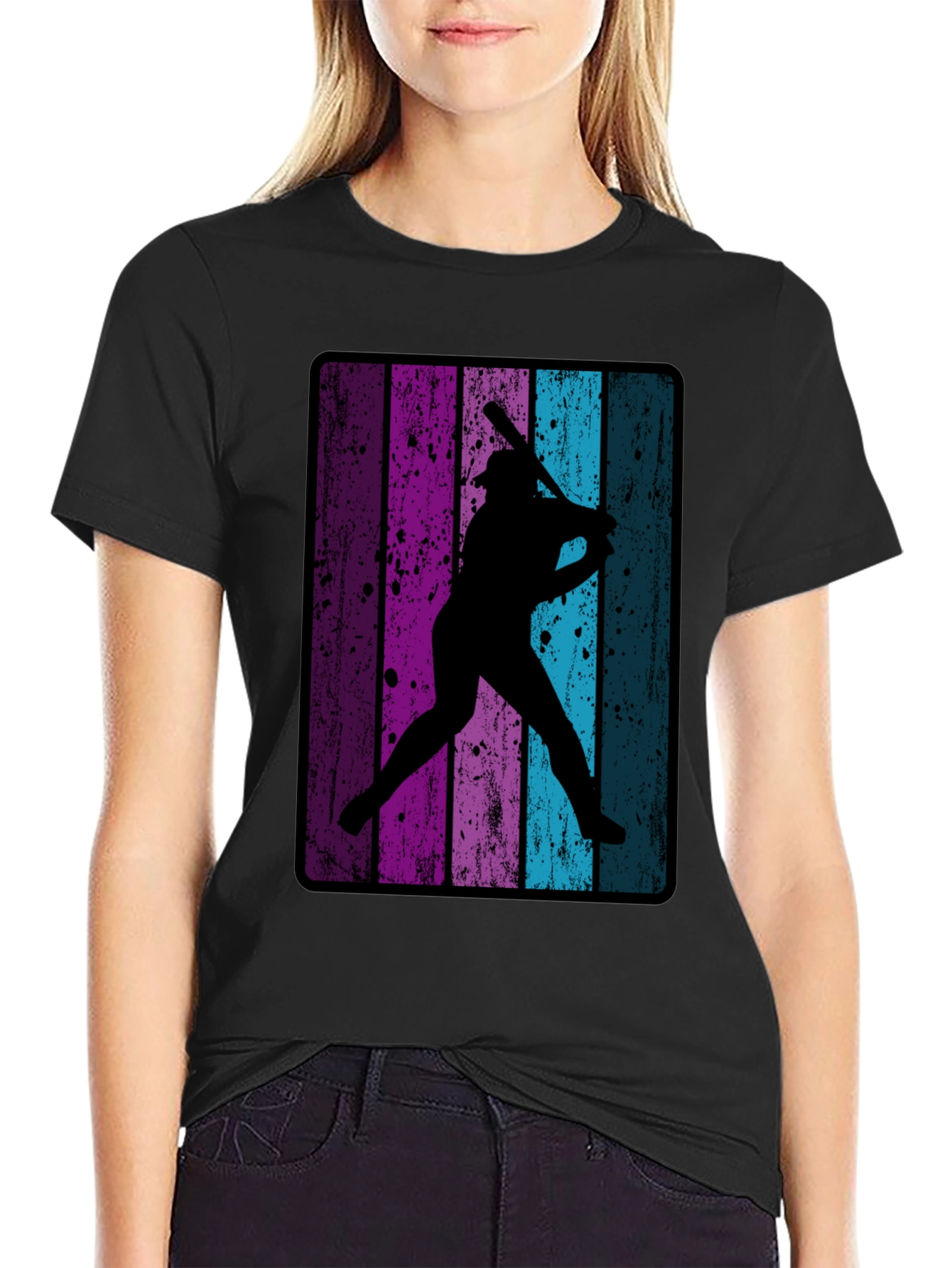 Black Retro Baseball Player T-Shirt view 2