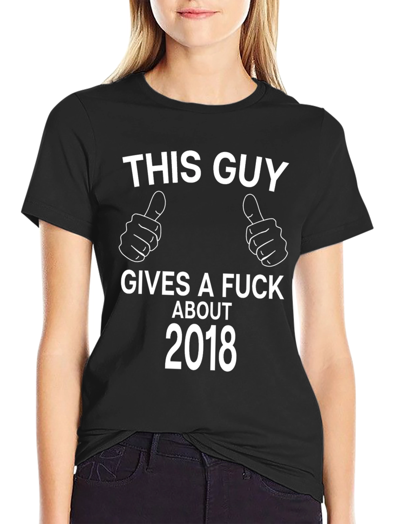 Black Funny "This Guy Gives A F*ck About 2018" Black T-Shirt view 2
