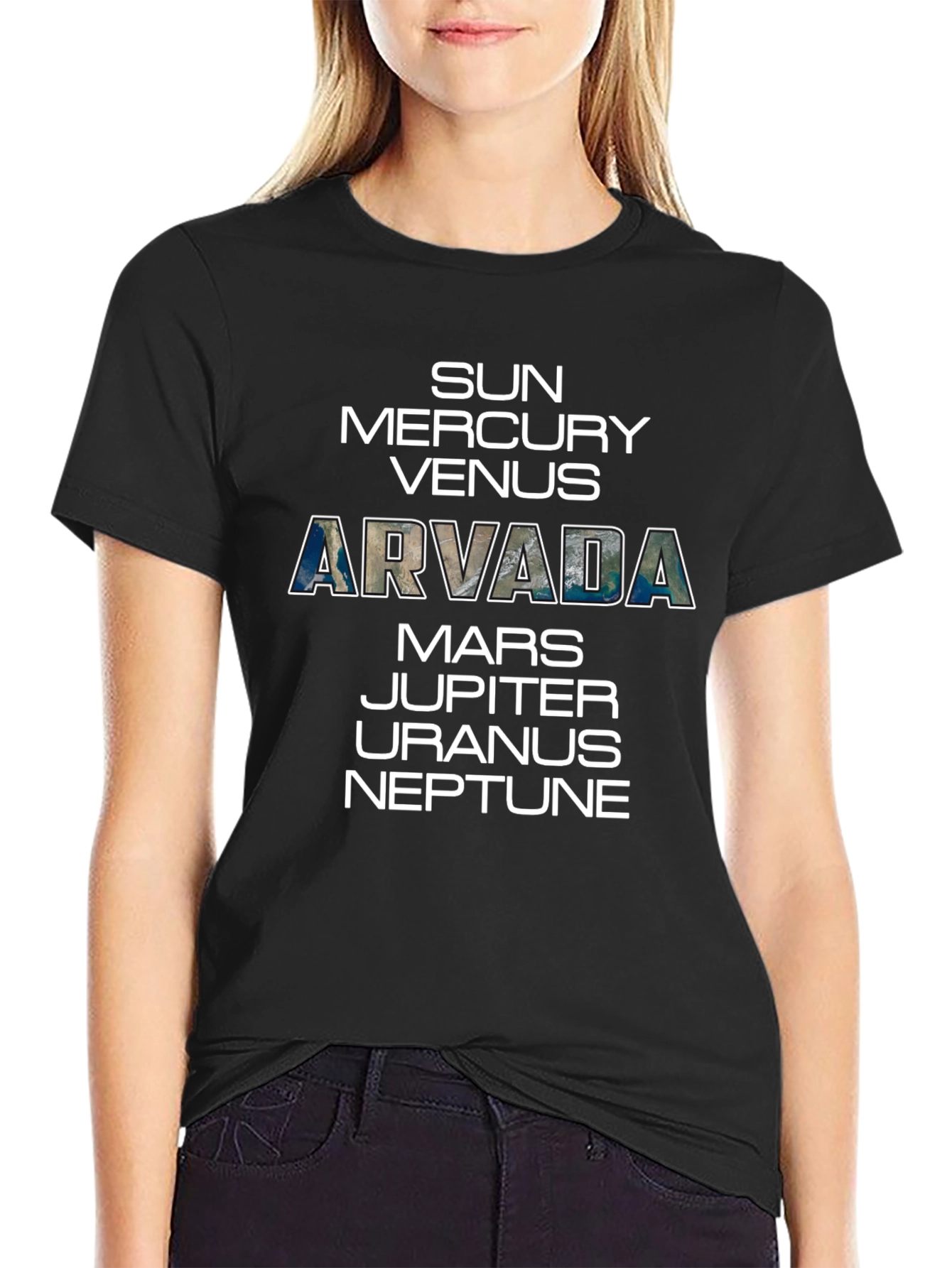 Black Arvada Planets T-Shirt - Space Science Tee view 2