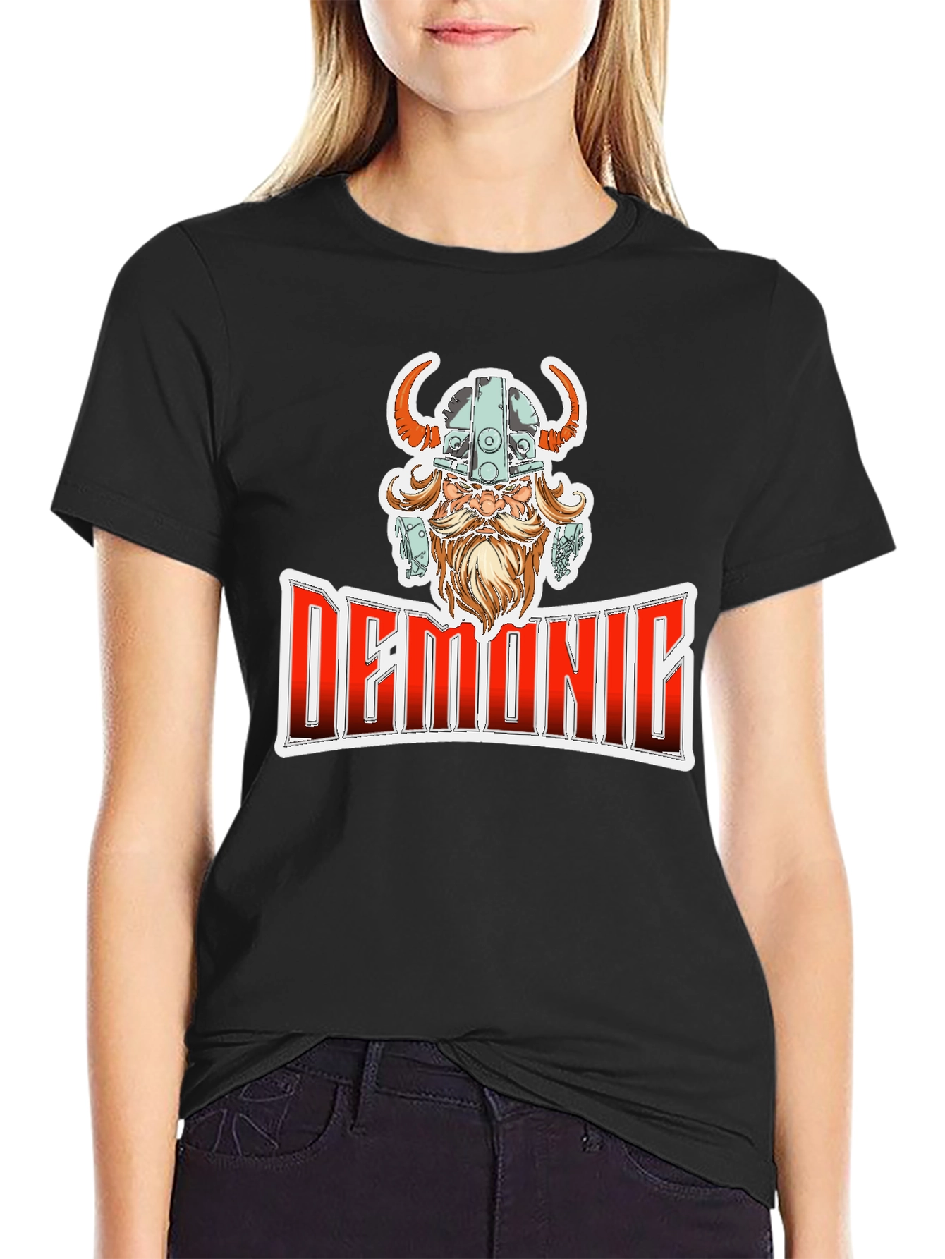 Black Demonic Viking T-Shirt - Black Cotton Blend Tee view 2