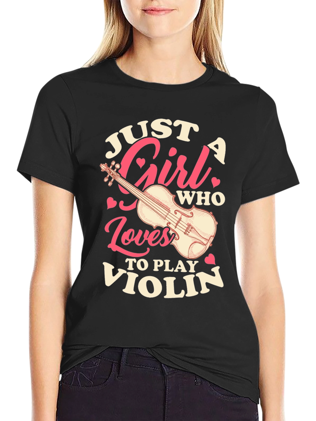 Black Just A Girl Who Loves To Play Violin T-Shirt view 2
