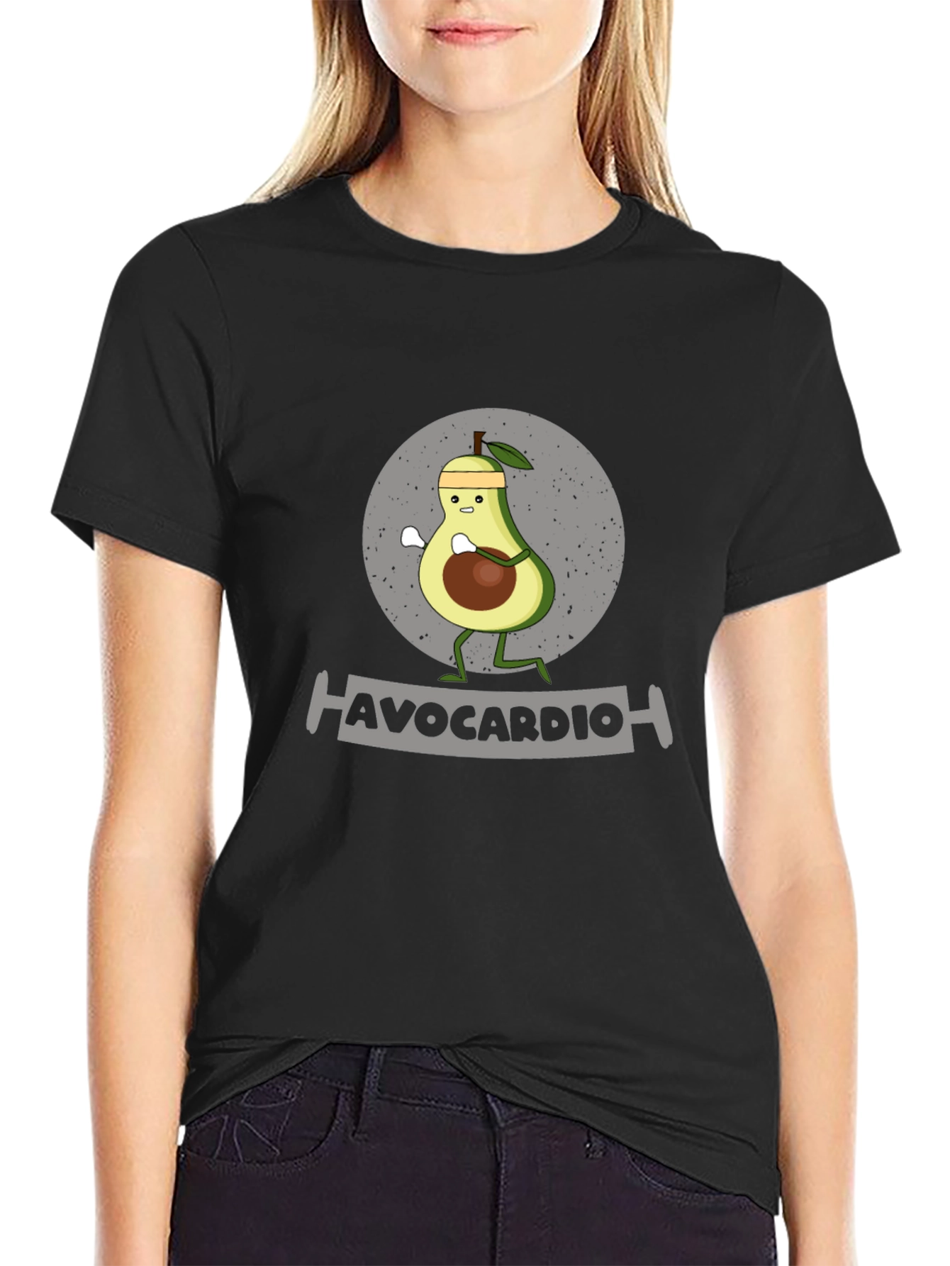 Black Avocardio Funny Avocado Workout Graphic T-Shirt view 2