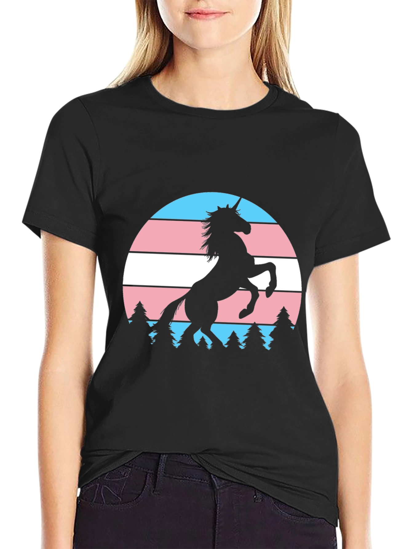Black Trans Pride Unicorn T-Shirt - Black view 2
