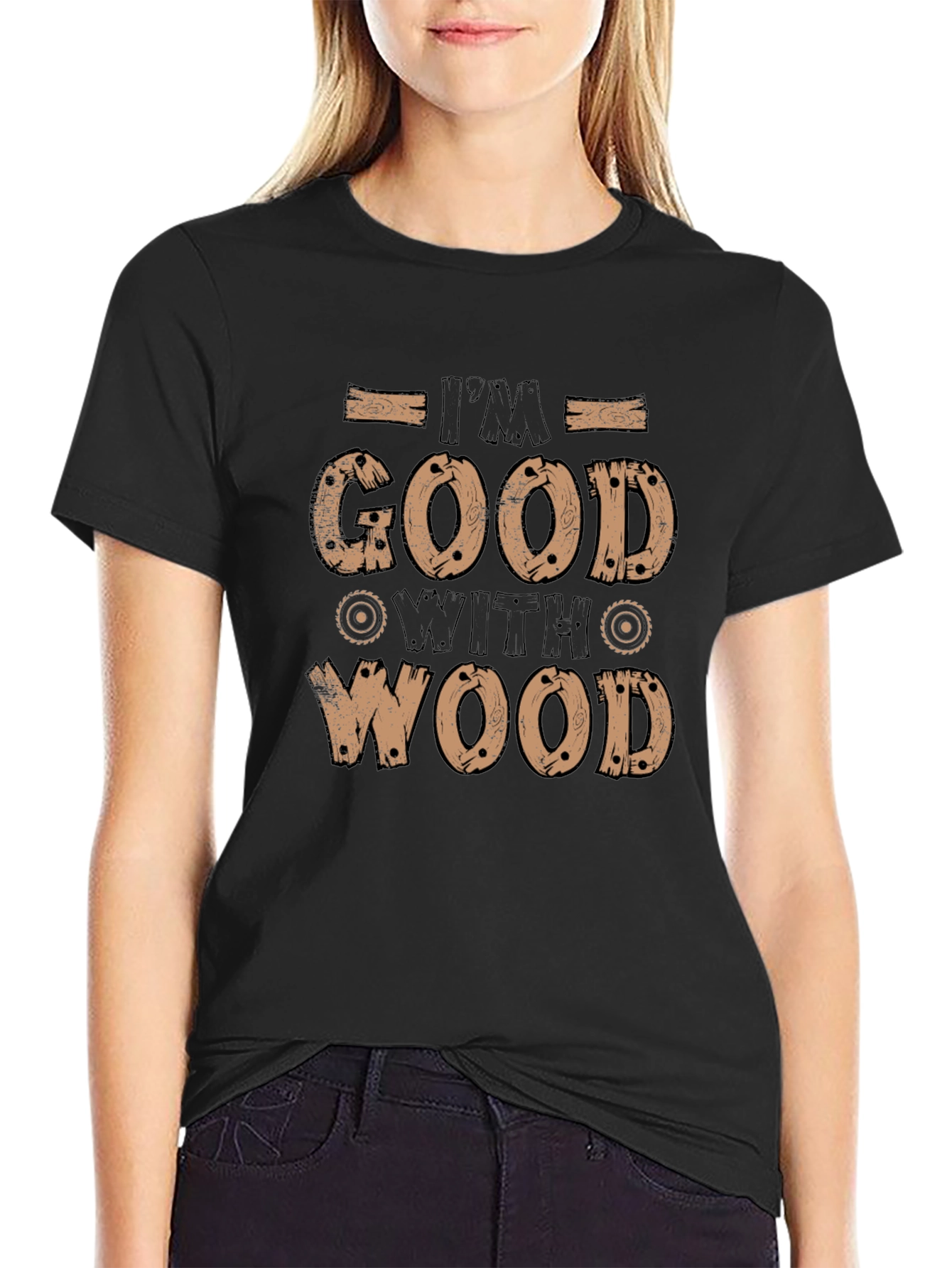 Black I'm Good With Wood Funny Graphic Tee view 2