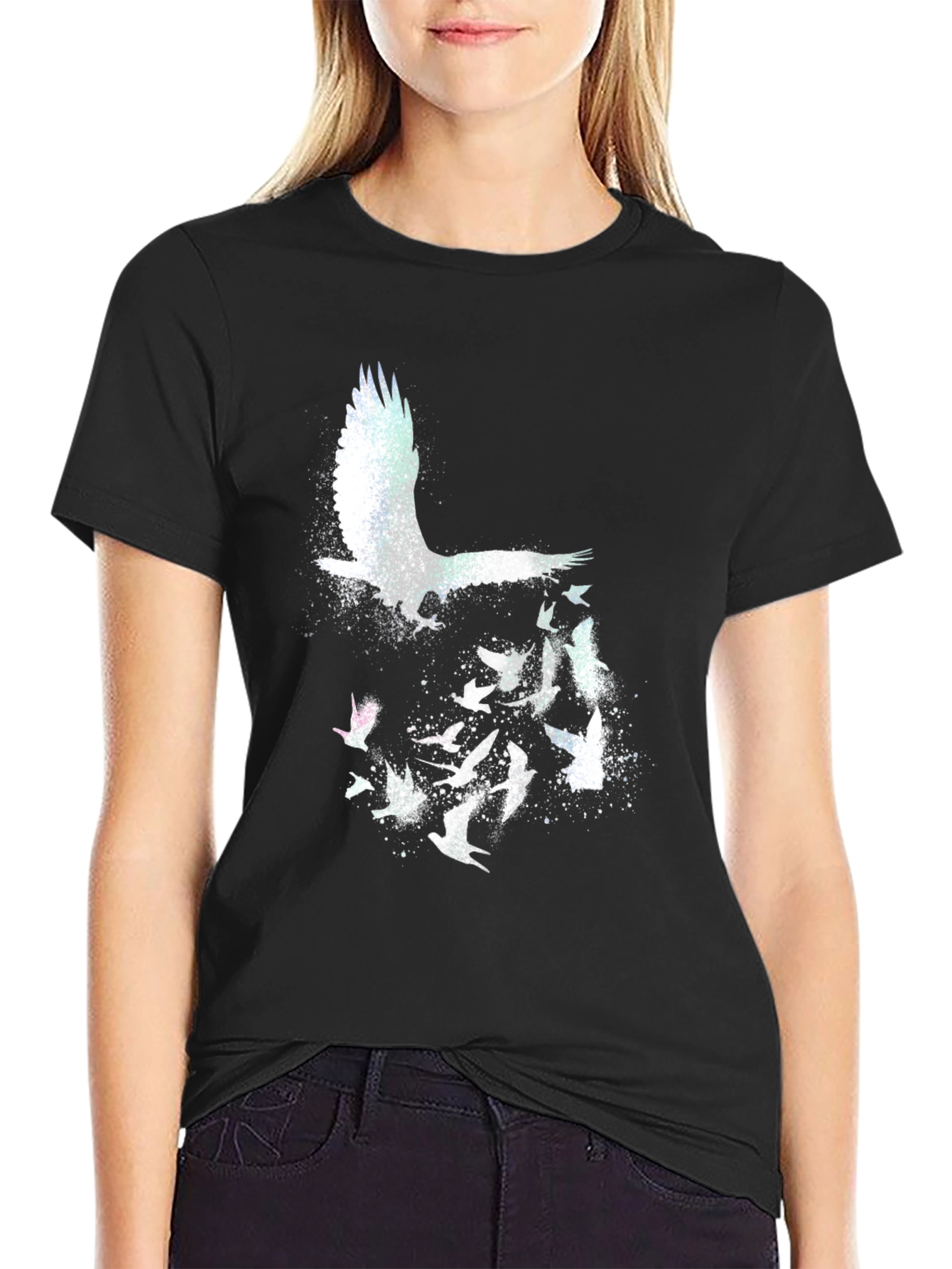 Black Eagle Flight Graphic Tee - Stylish Crew Neck T-Shirt view 2