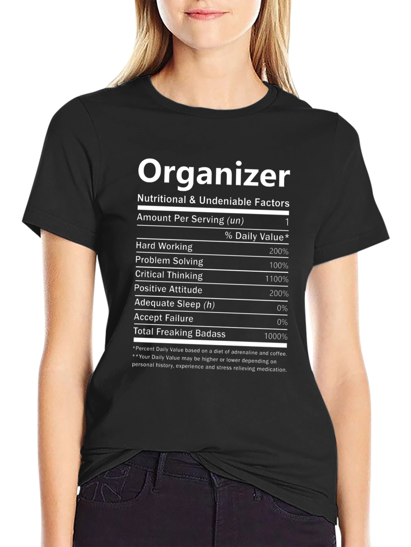 Black Organizer T-Shirt - Nutritional Facts Novelty Tee view 2