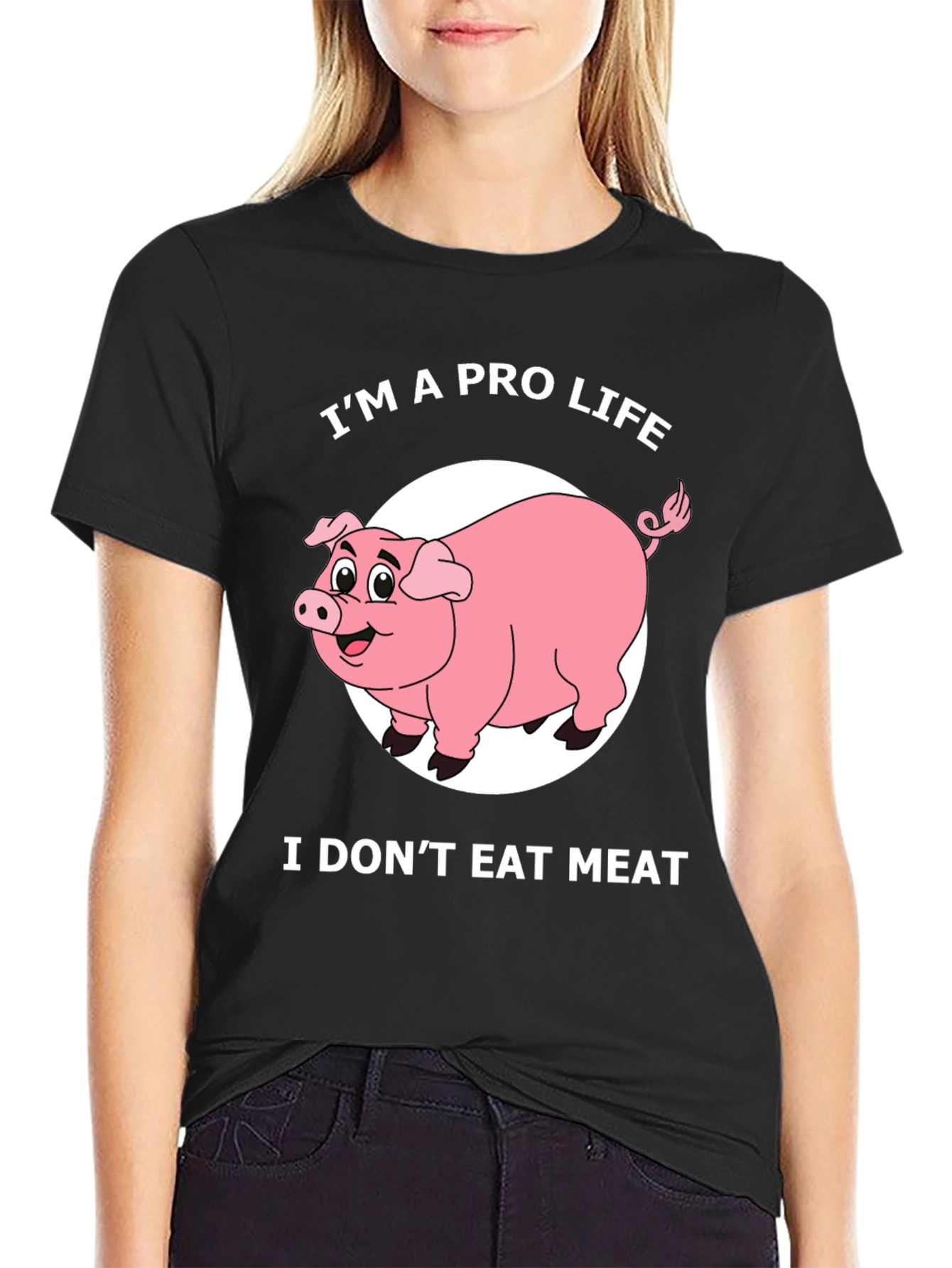 Black Pro Life Pig T-Shirt - I Don't Eat Meat Graphic Tee view 2