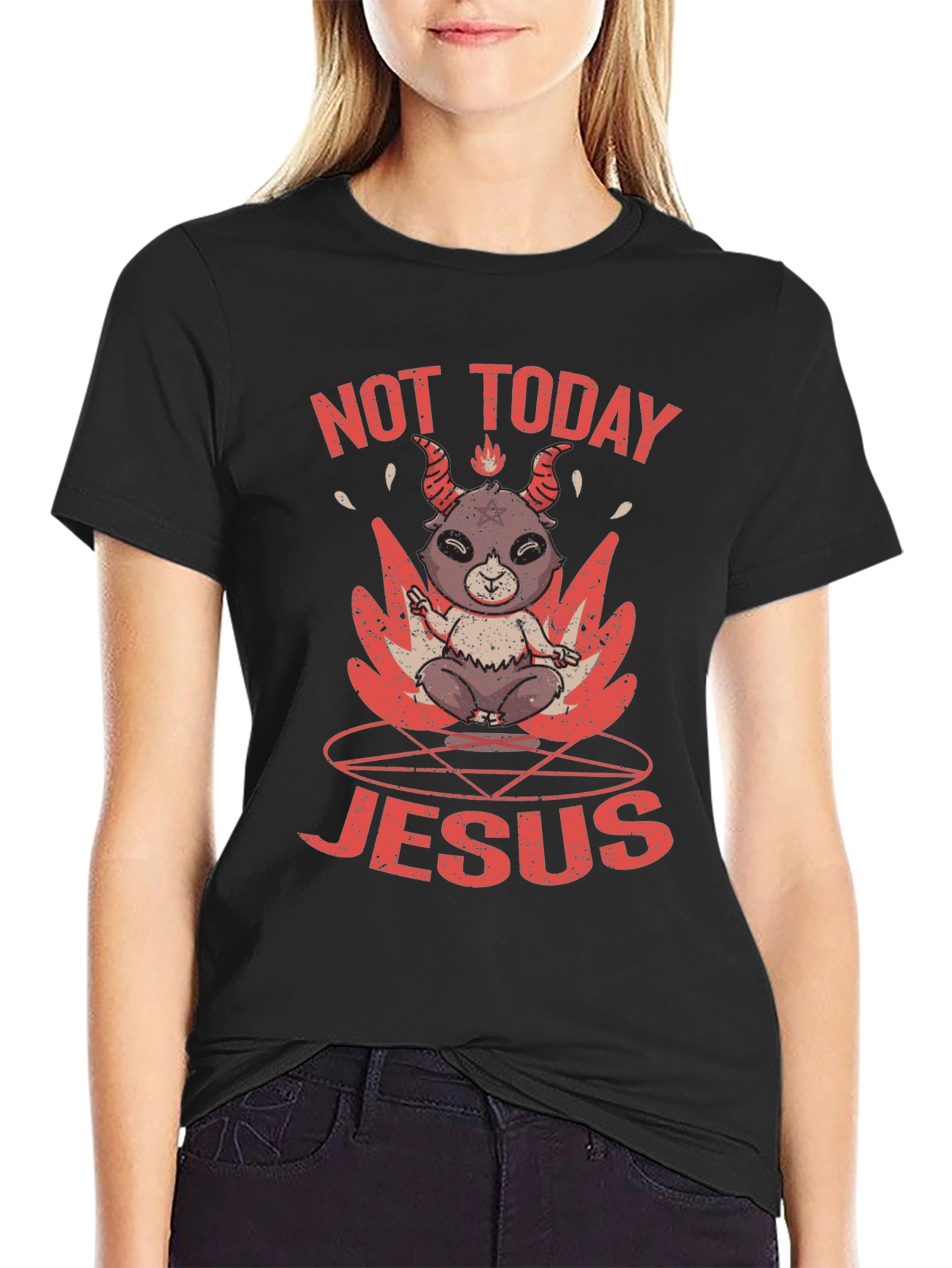 Black Not Today Jesus Graphic T-Shirt view 2