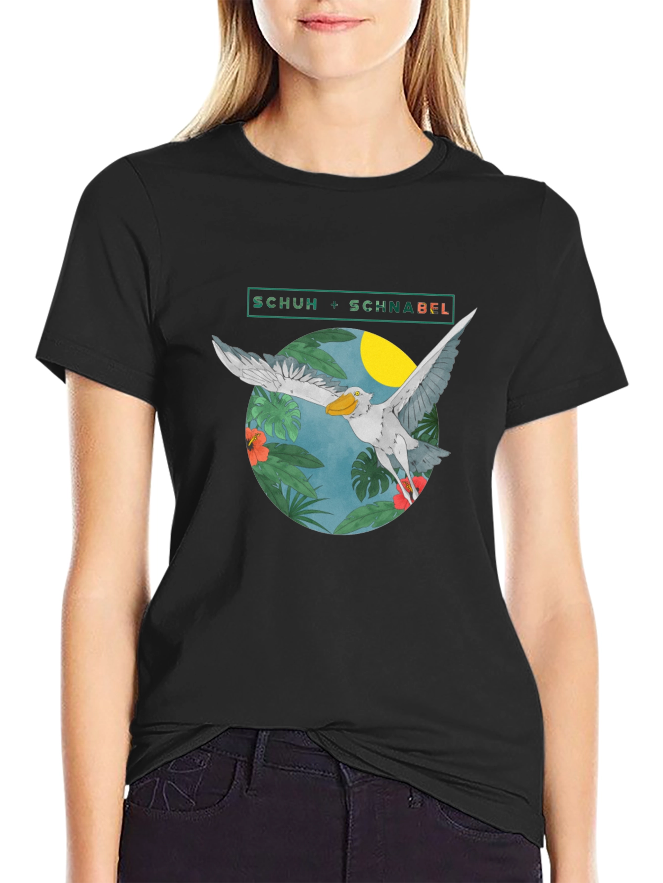 Black Shoebill Stork Graphic Tee - Tropical Bird Design view 2