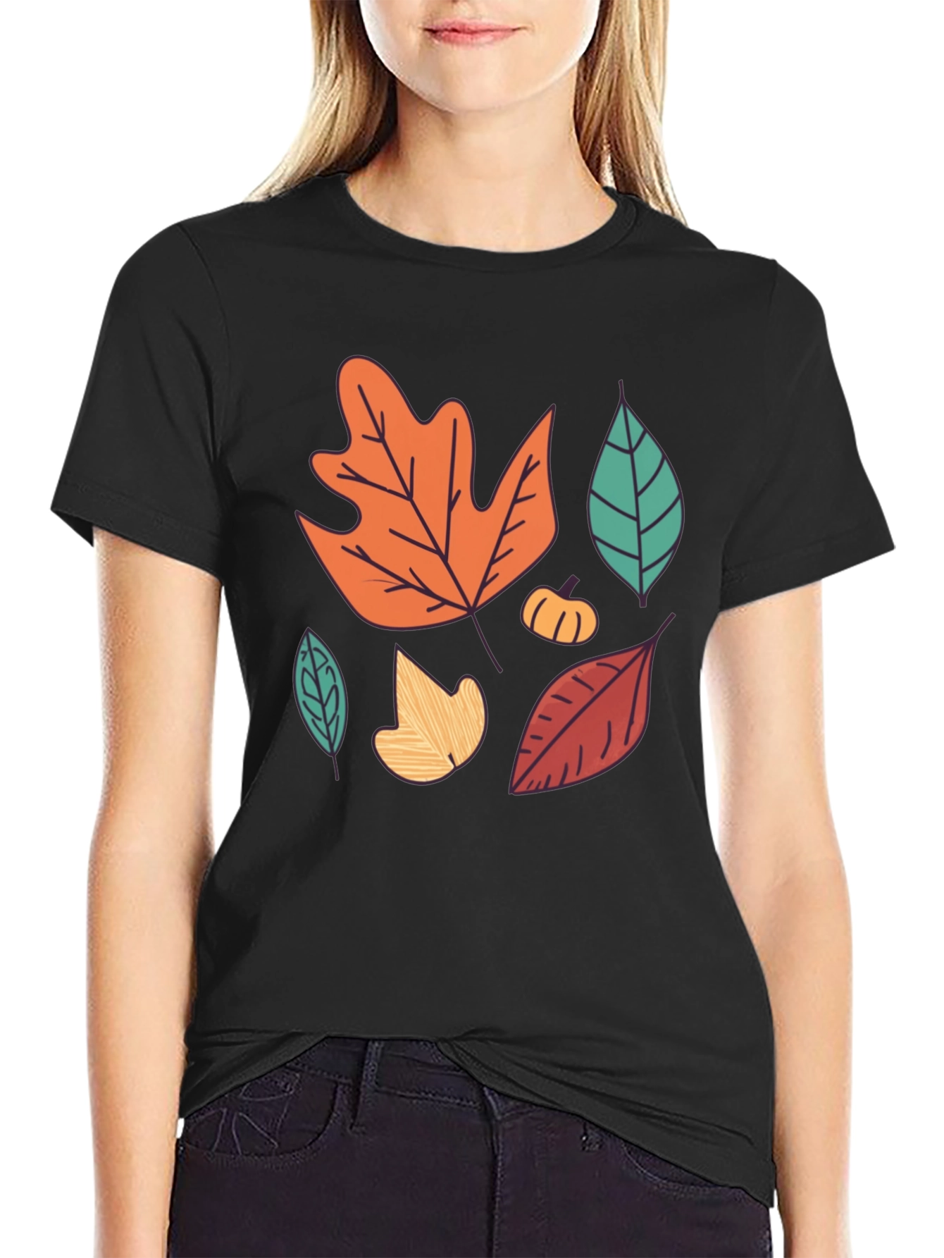 Black Autumn Leaves Graphic Tee - Fall Season Shirt view 2