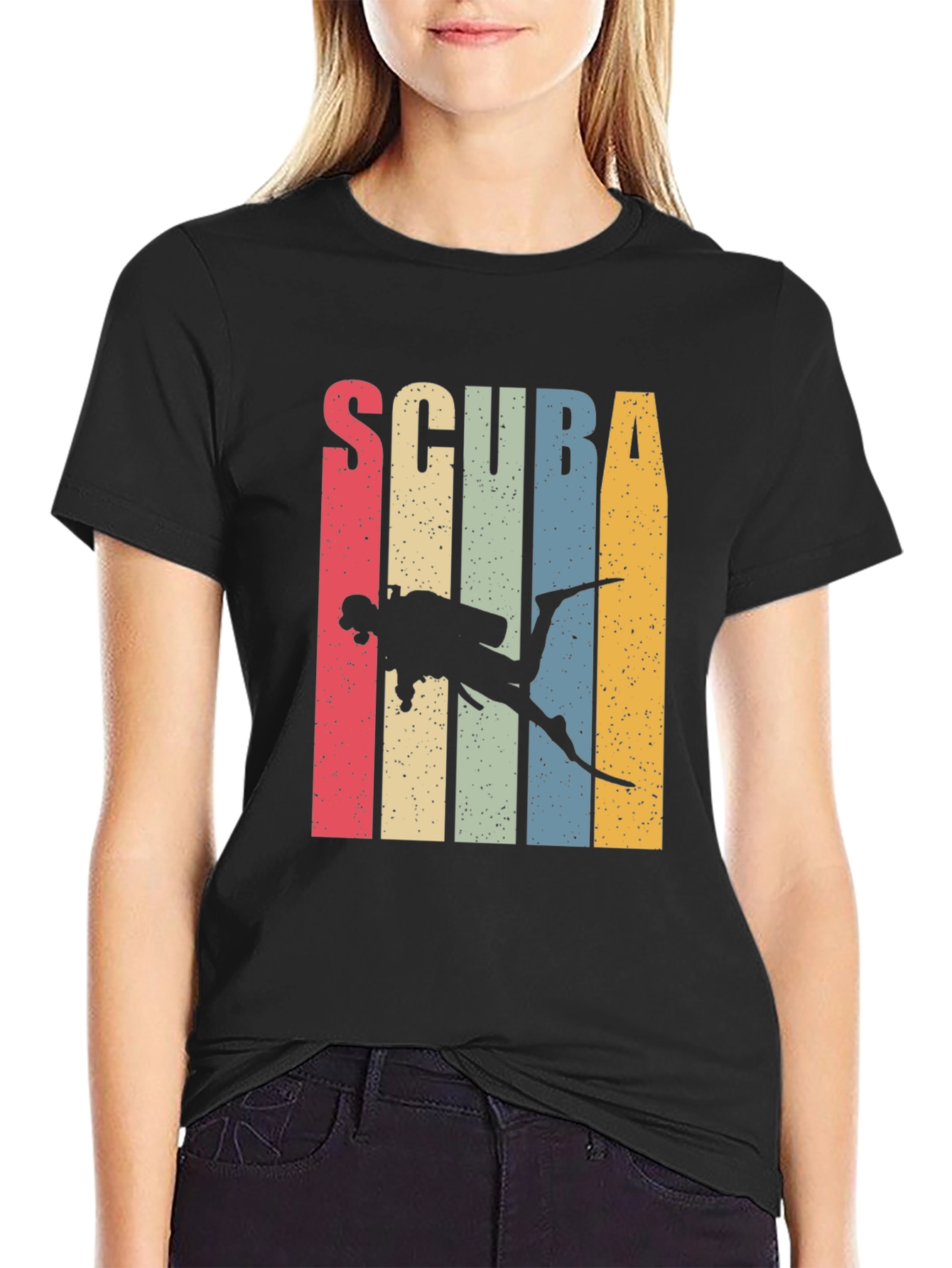 Black Scuba Diving Retro T-Shirt view 2