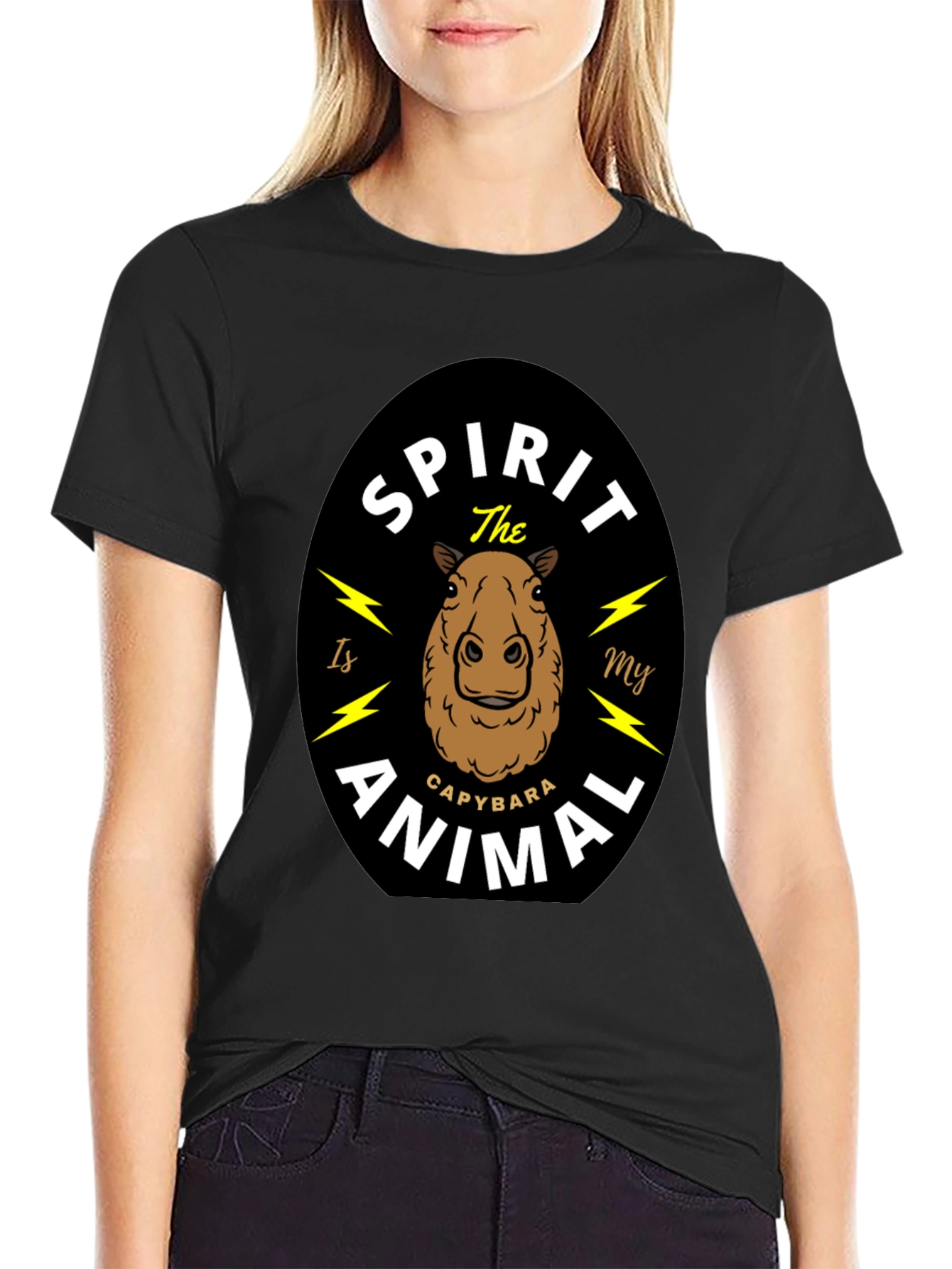 Black Capybara Spirit Animal T-Shirt - Unisex Black Tee view 2