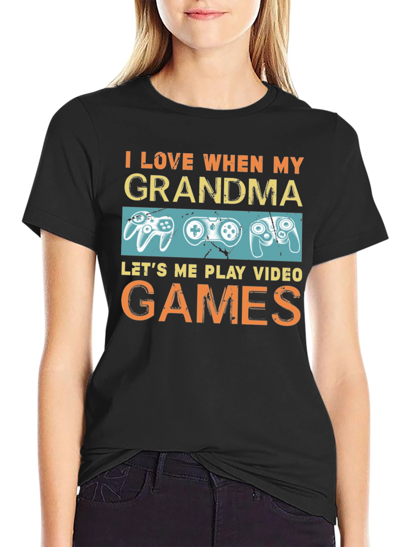 Black I Love When My Grandma Lets Me Play Video Games Black T-Shirt view 2