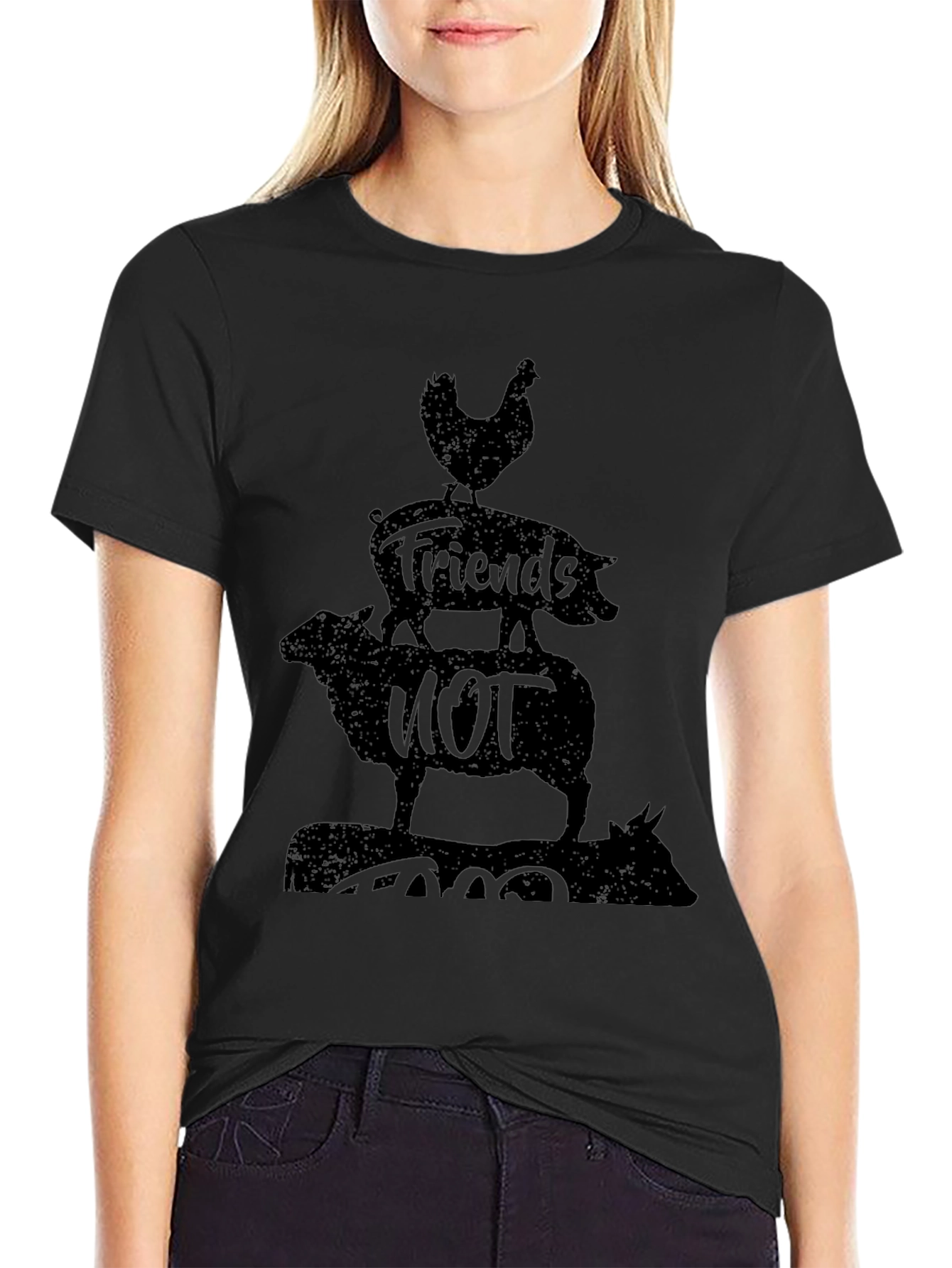 Black Vegan Friends Not Food T-Shirt view 2
