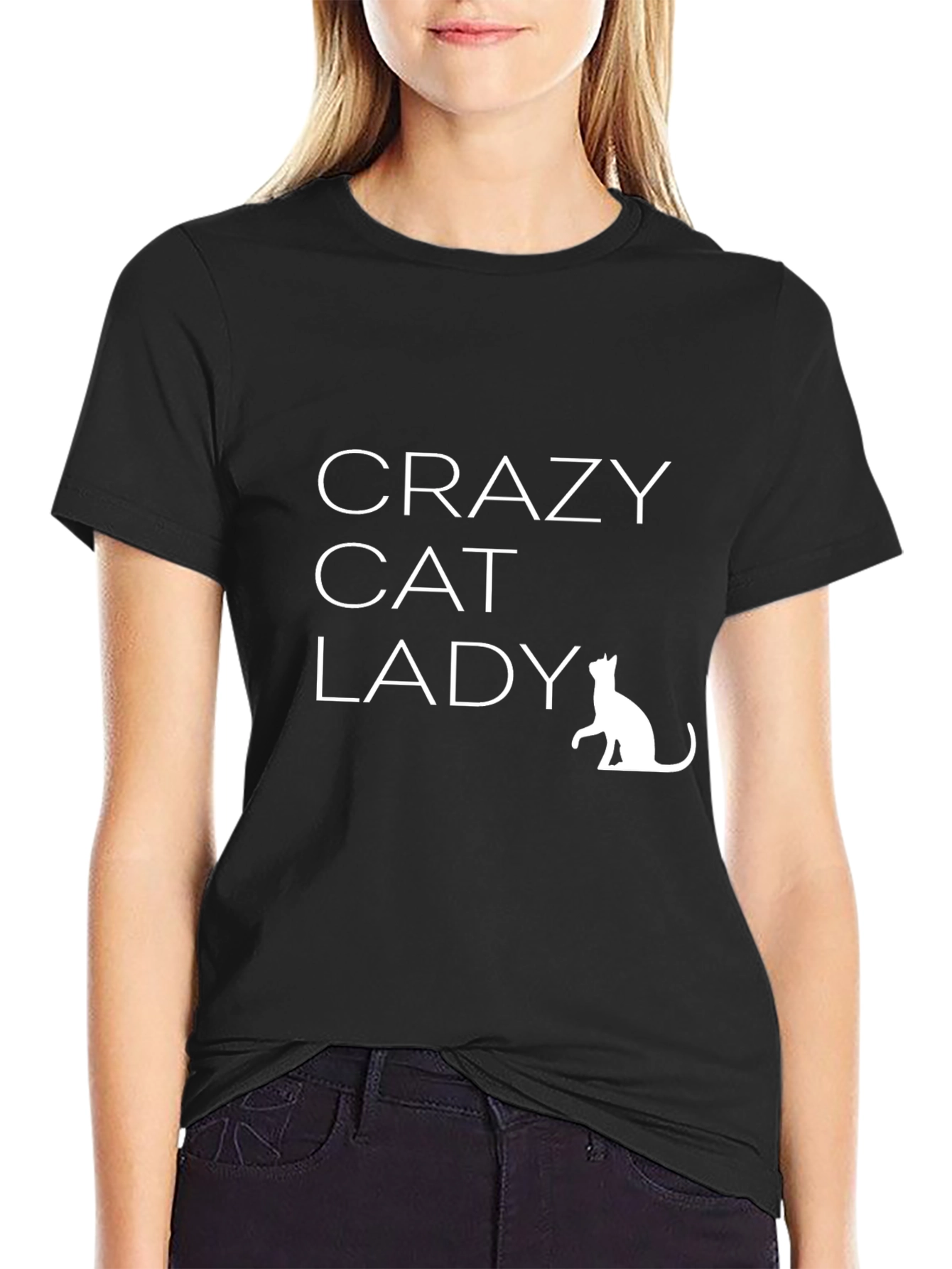 Black Crazy Cat Lady T-Shirt - Unisex Black Tee view 2