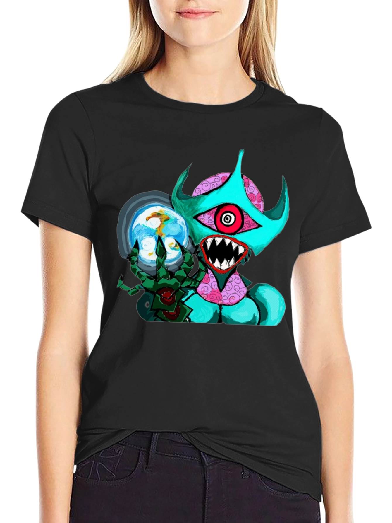 Black Monster Graphic Black T-Shirt - Unique Design view 2