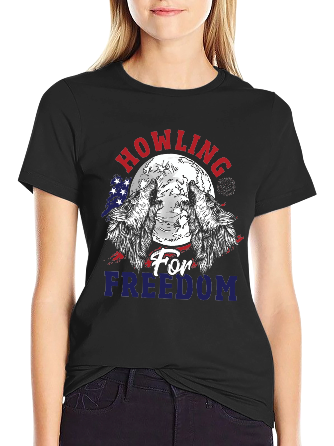 Black Howling for Freedom Patriotic Graphic T-Shirt view 2