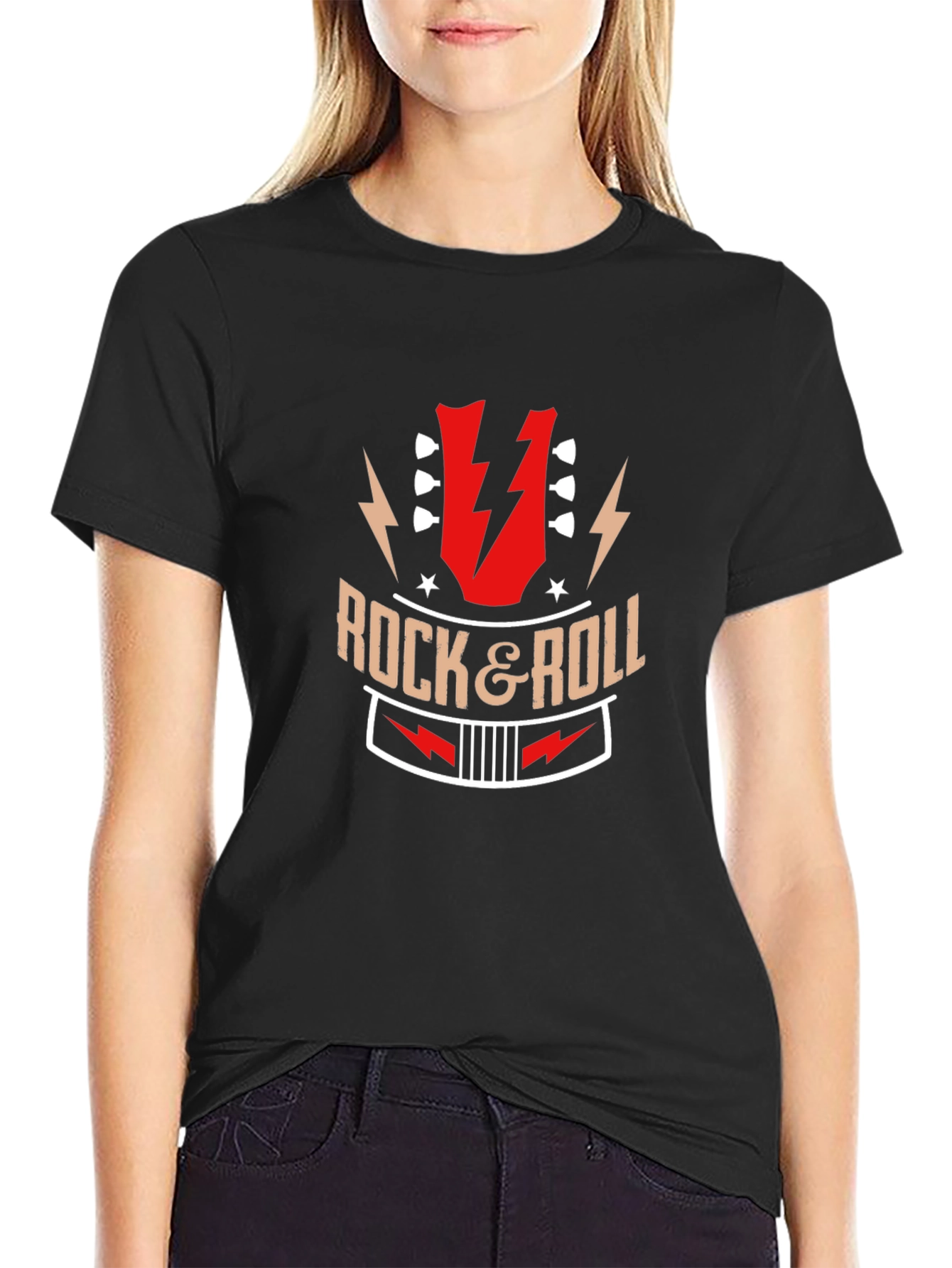 Black Rock & Roll Graphic Print Black T-Shirt view 2