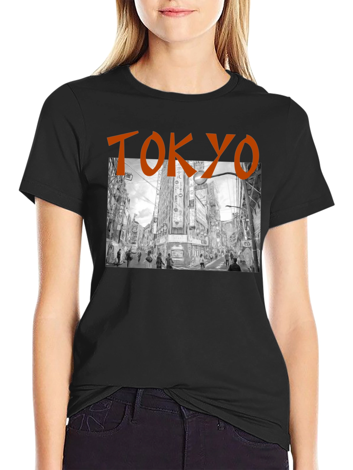 Black Tokyo Cityscape Graphic T-Shirt view 2